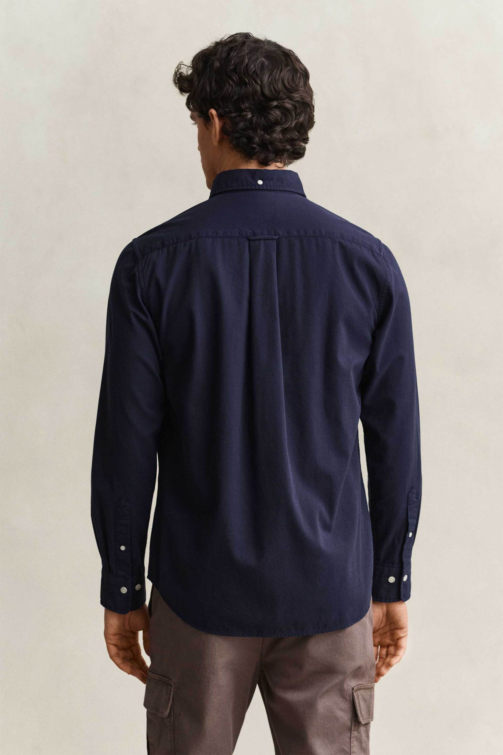 Gant Ανδρικό Πουκάμισο Twill Button Down με Τσέπη Και Κεντημένο Λογότυπο Regular Fit - 3250203 Μπλε Σκούρο