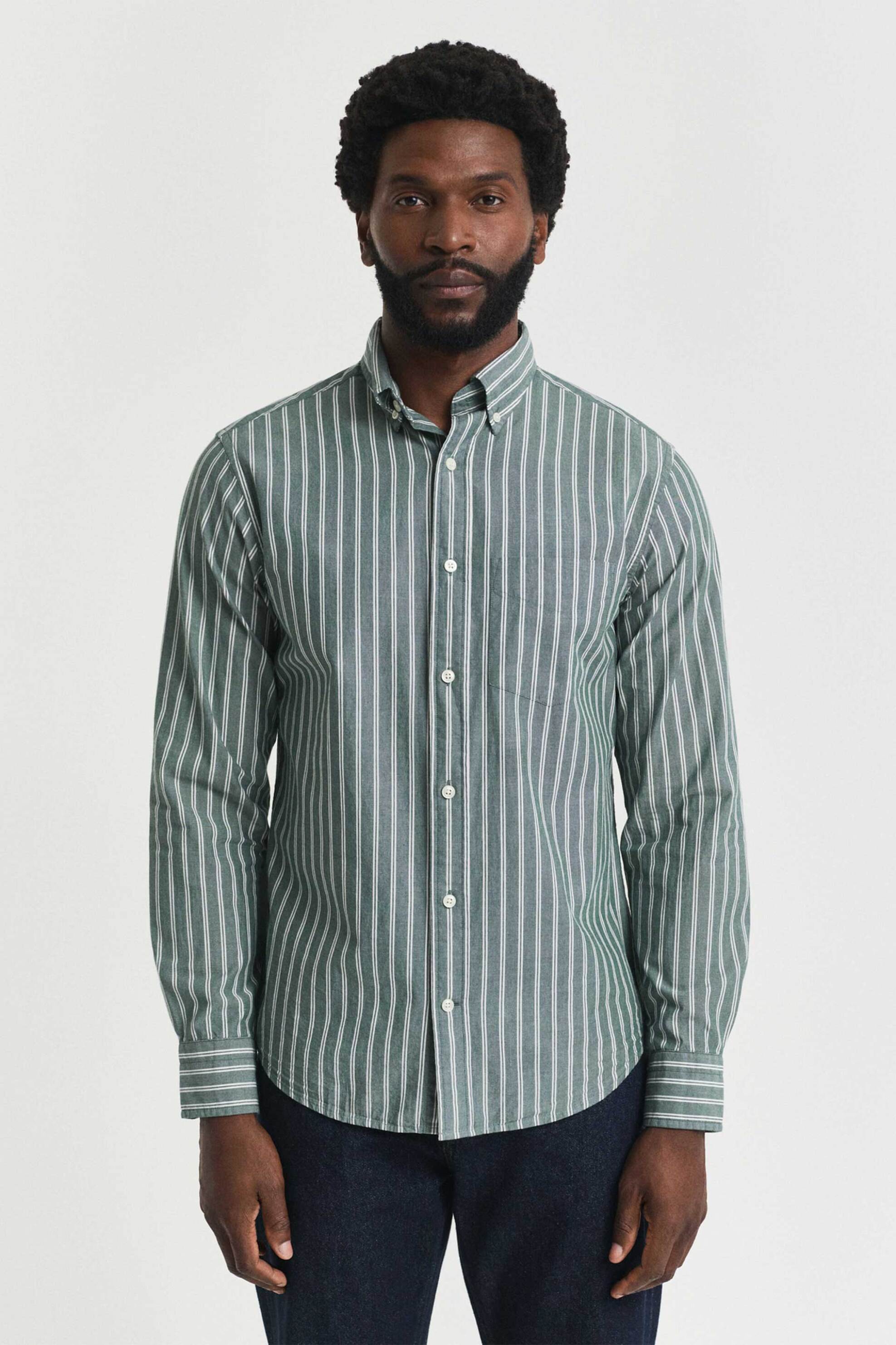 Gant ανδρικό πουκάμισο button down με ριγέ σχέδιο Regular Fit - 3250206 Πράσινο