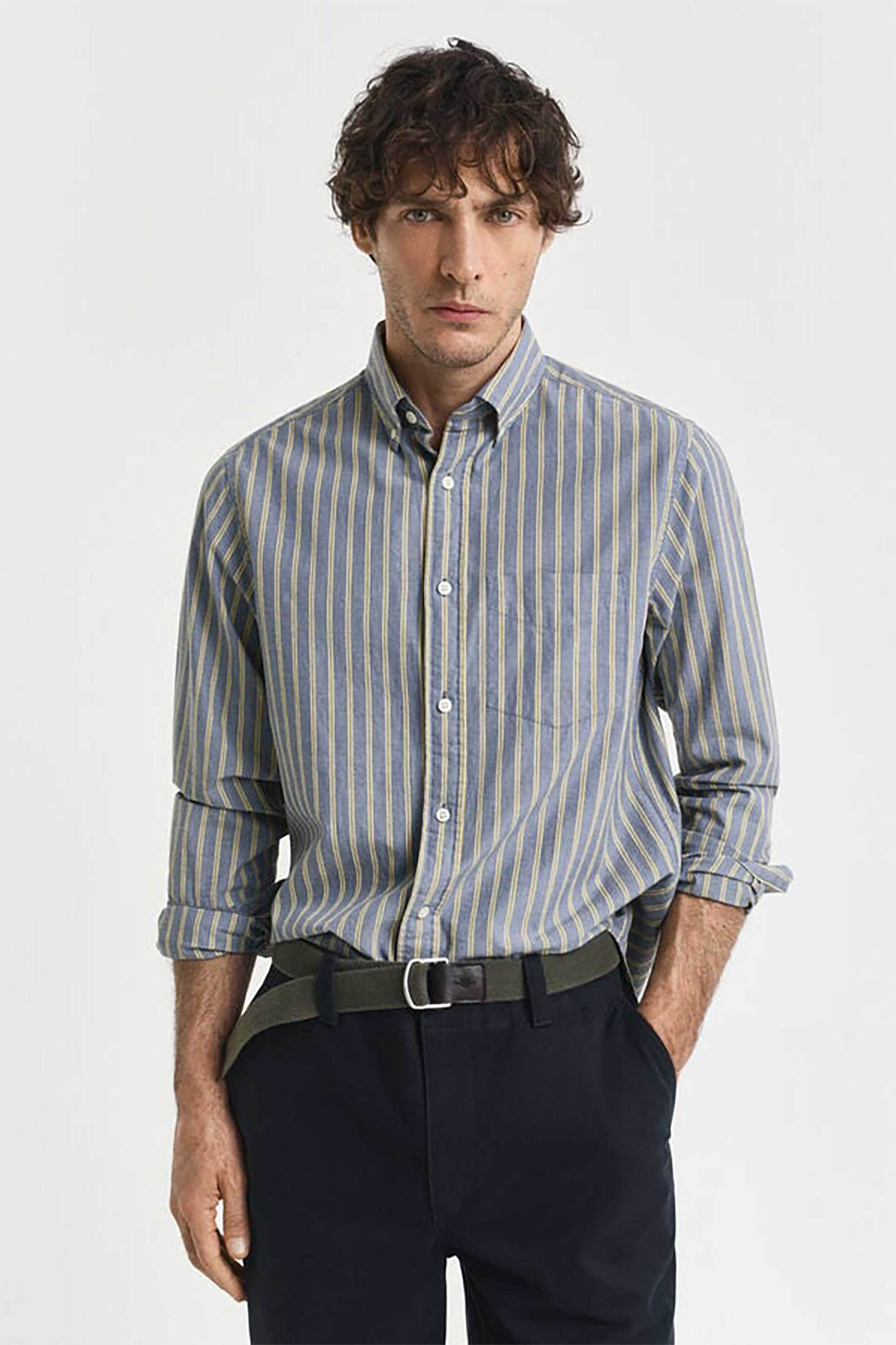 Gant ανδρικό πουκάμισο button down με ριγέ σχέδιο Regular Fit - 3250206 Μπλε Ανοιχτό