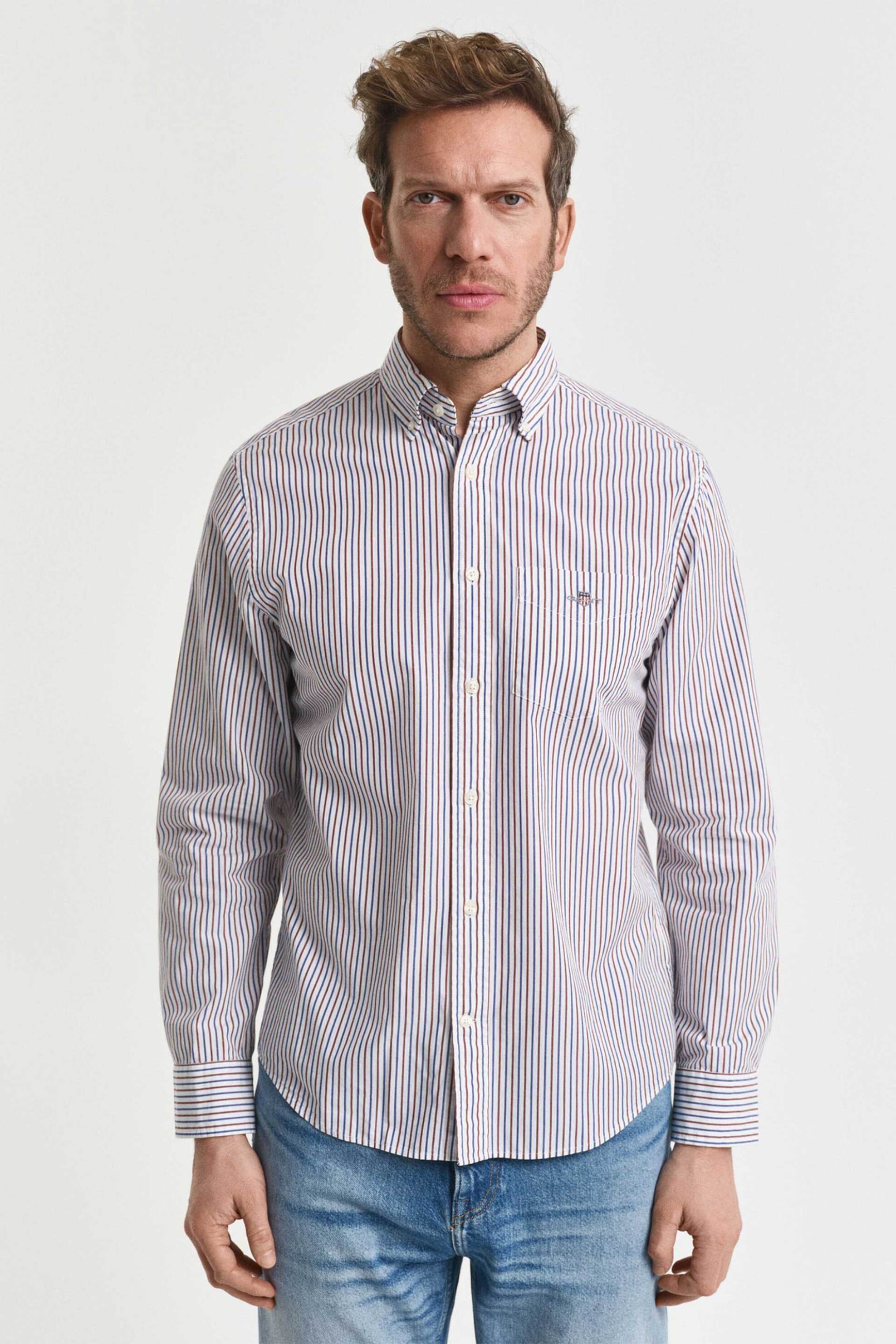 Gant ανδρικό πουκάμισο button down με ριγέ σχέδιο Regular Fit - 3250211 Μπορντό