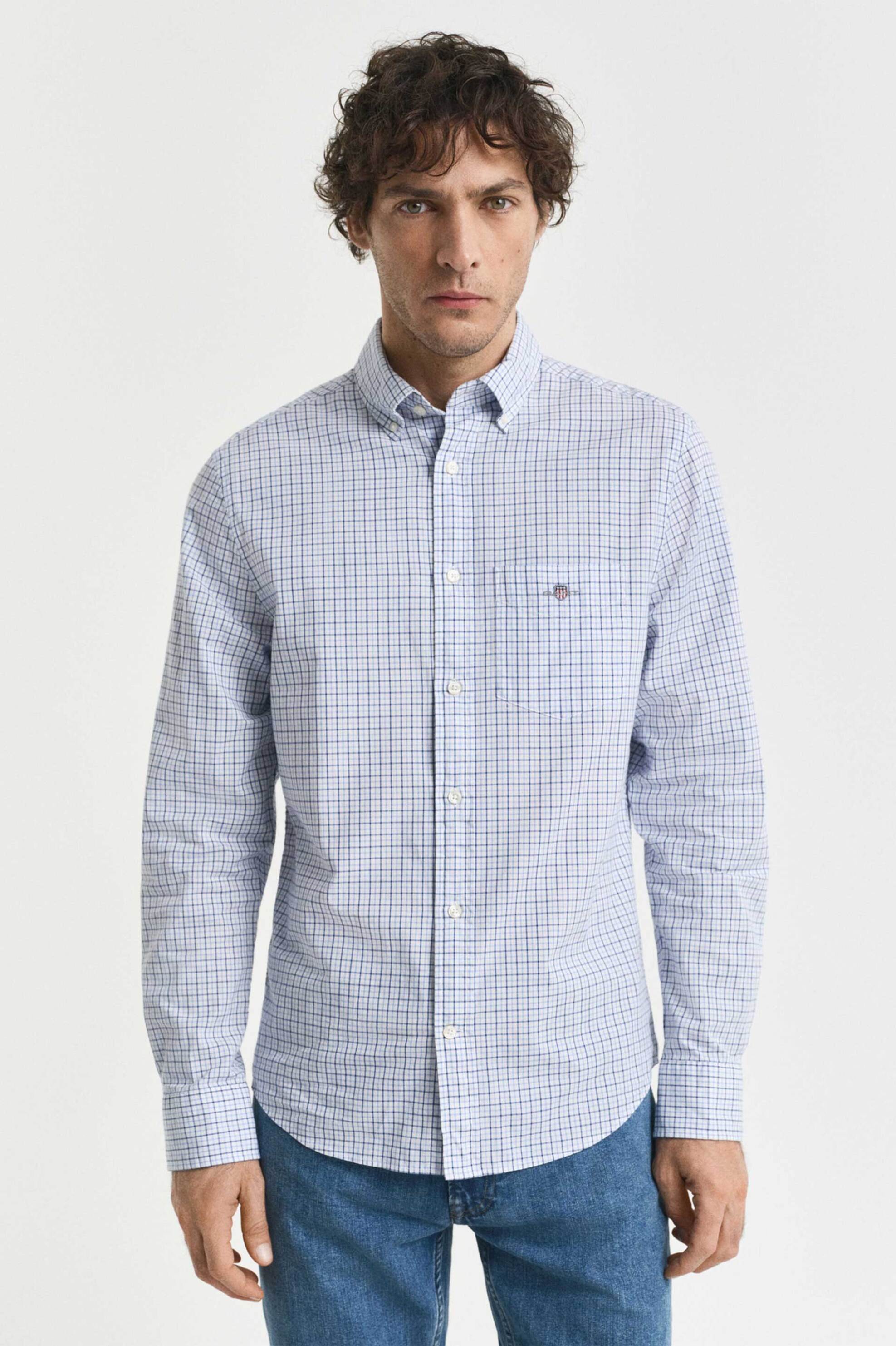 Gant ανδρικό πουκάμισο button down με καρό σχέδιο Regular Fit - 3250214 Γαλάζιο
