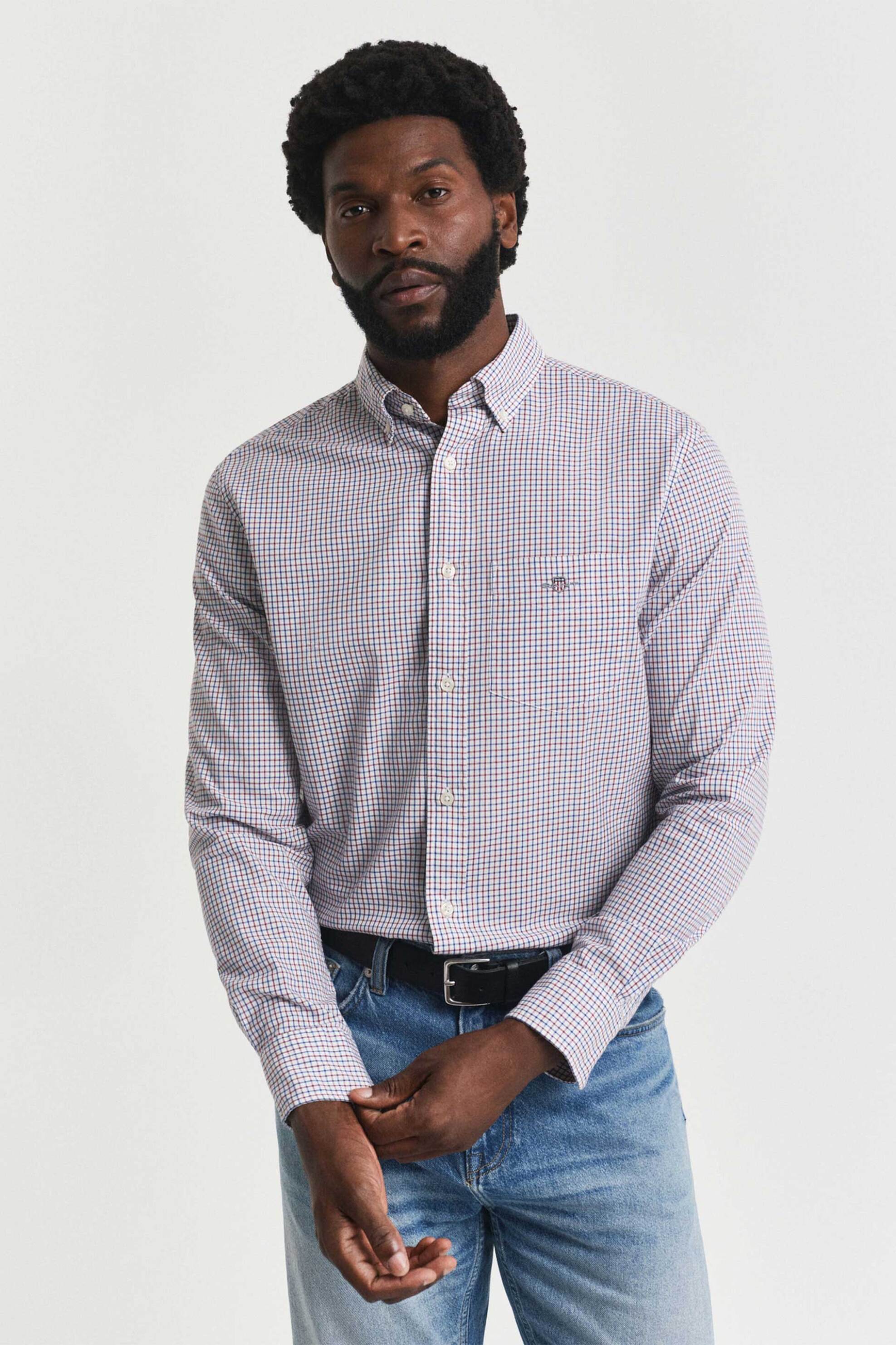 Gant ανδρικό πουκάμισο button down με καρό σχέδιο Regular Fit - 3250214 Μπορντό