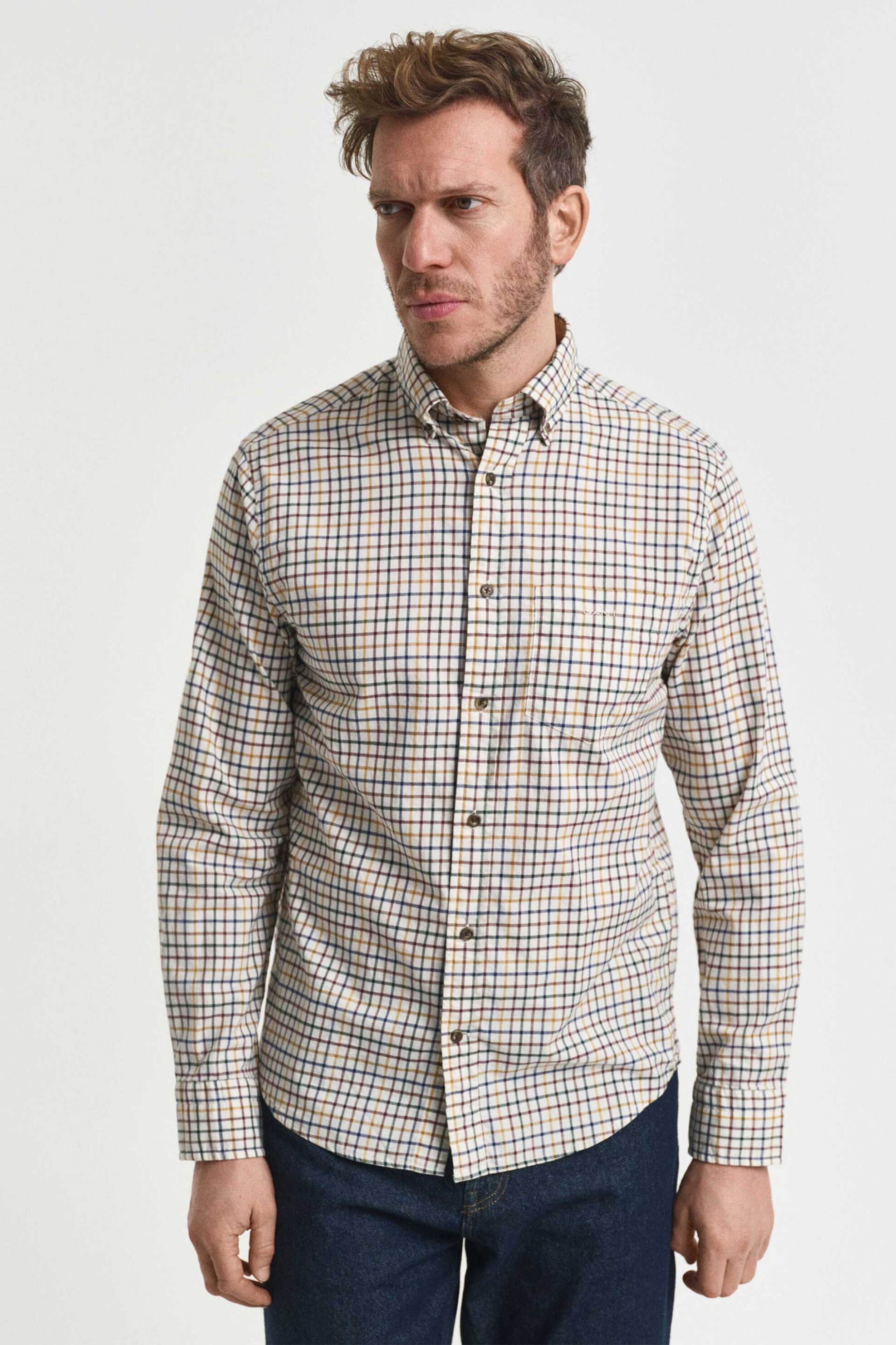 Gant ανδρικό πουκάμισο button down με καρό σχέδιο Regular Fit - 3250226 Καφέ