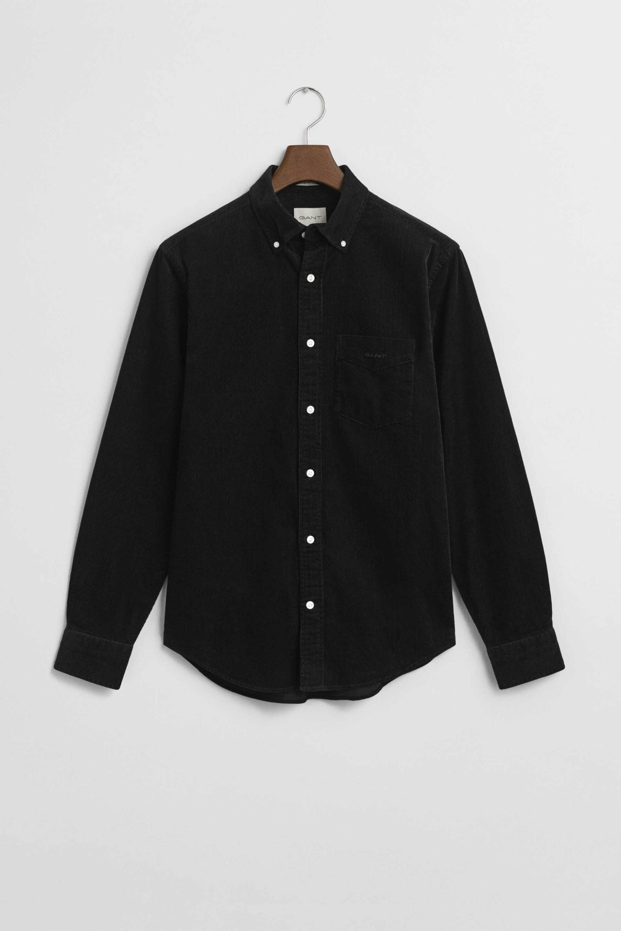 Gant ανδρικό κοτλέ πουκάμισο button down με τσέπη και κεντημένο λογότυπο Regular Fit - 3250230 Μαύρο