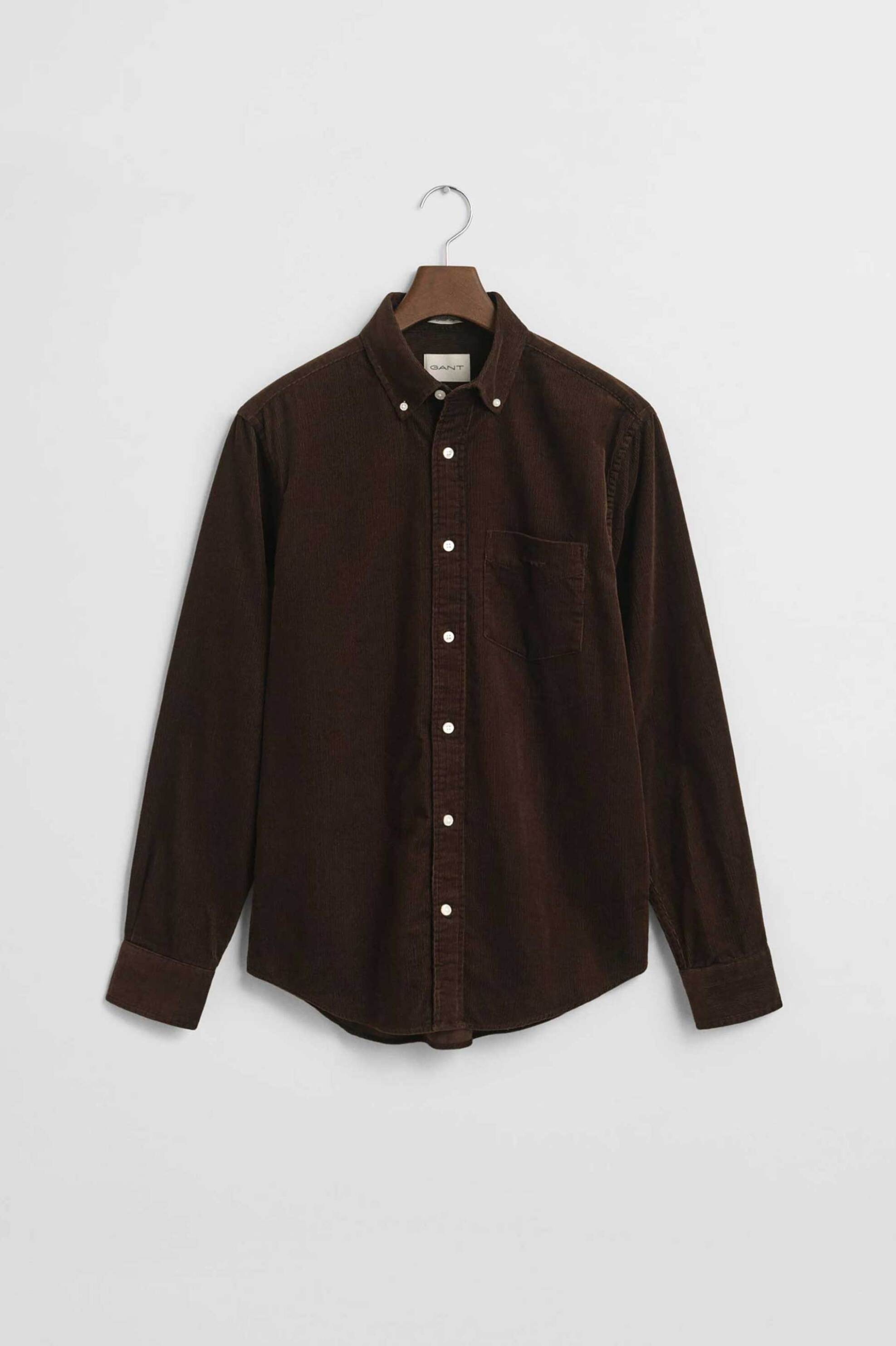 GANT Gant ανδρικό κοτλέ πουκάμισο button down με τσέπη και κεντημένο λογότυπο Regular Fit - 3250230 Καφέ