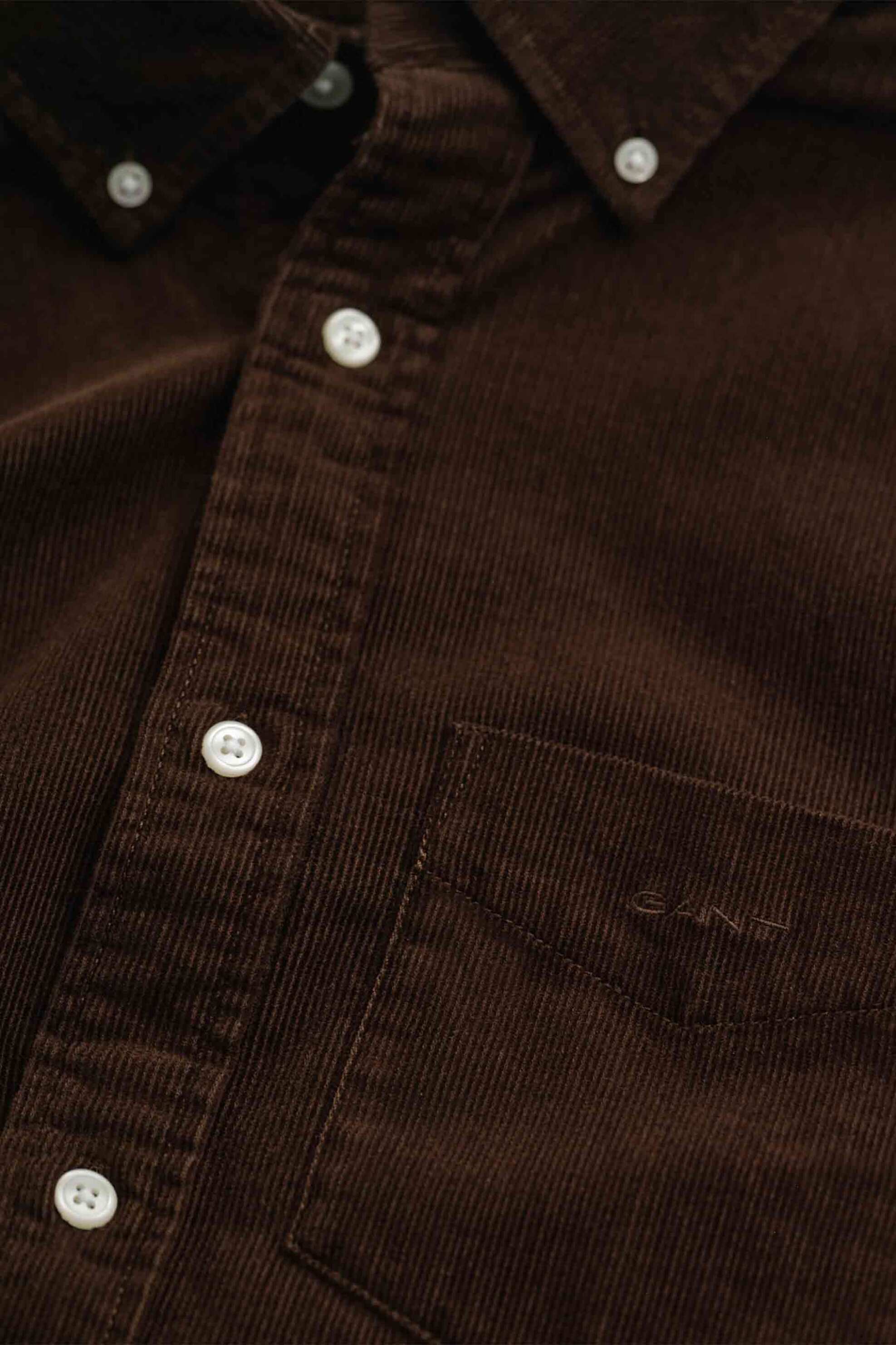 Gant ανδρικό κοτλέ πουκάμισο button down με τσέπη και κεντημένο λογότυπο Regular Fit - 3250230 Καφέ φωτογραφία