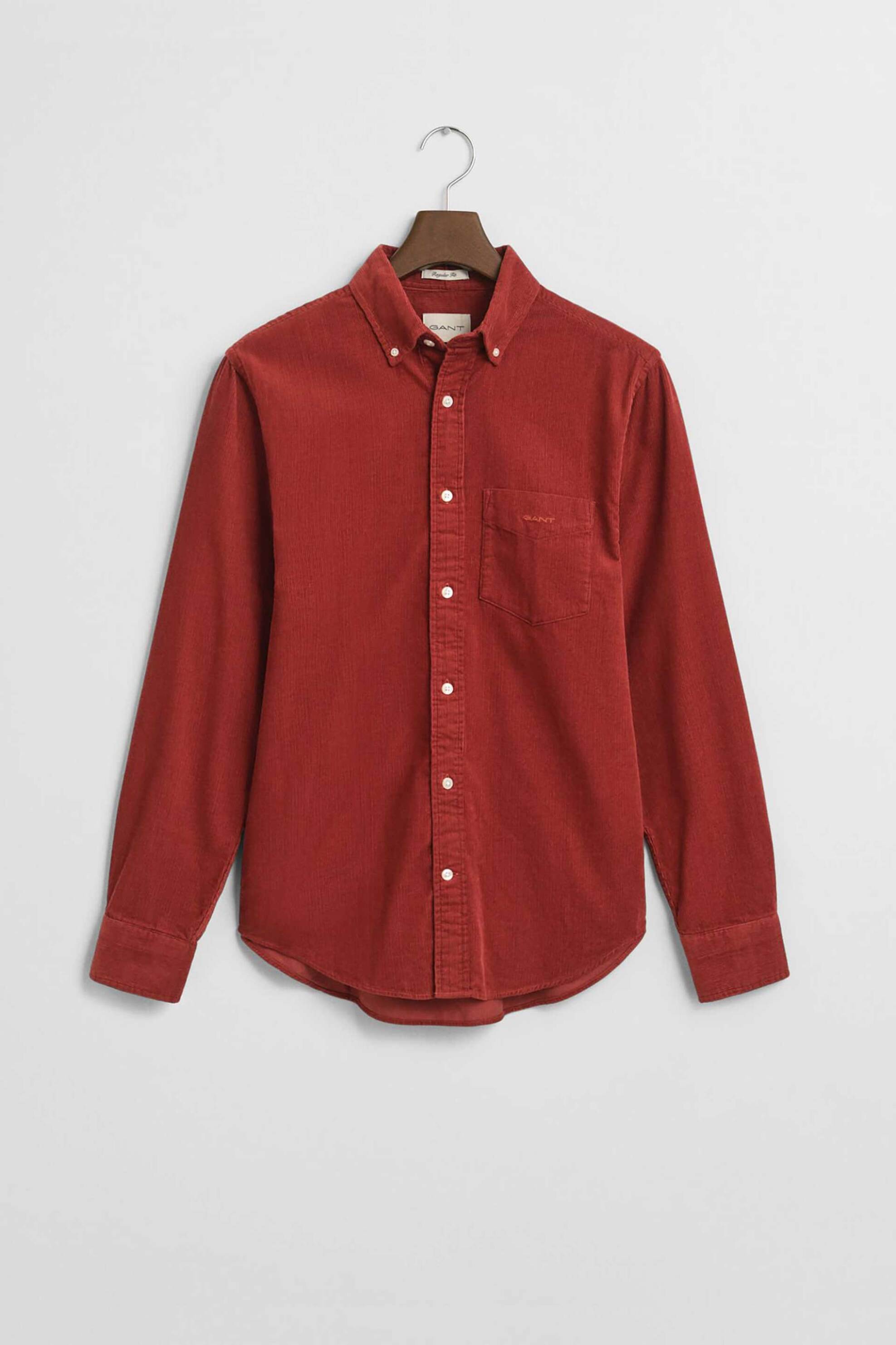 Gant ανδρικό κοτλέ πουκάμισο button down με τσέπη και κεντημένο λογότυπο Regular Fit - 3250230 Κόκκινο