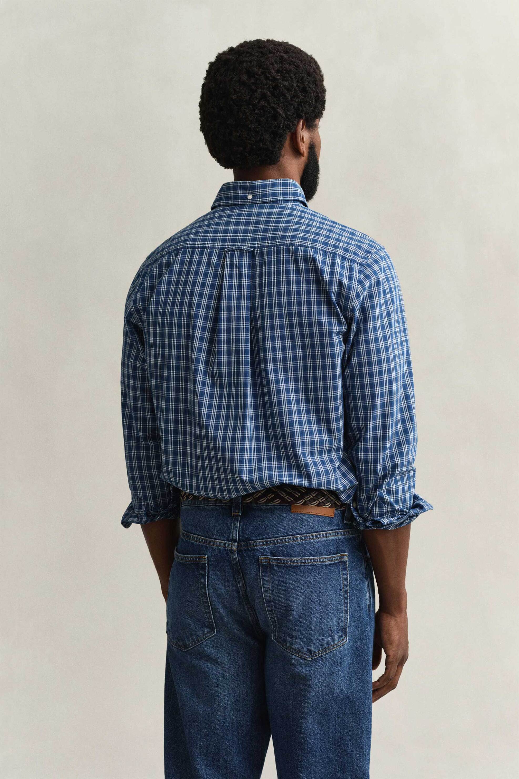 Gant Ανδρικό Πουκάμισο Button Down με Καρό Σχέδιο Και Τσέπη Κεντημένο Λογότυπο Regular Fit - 3260007 Μπλε