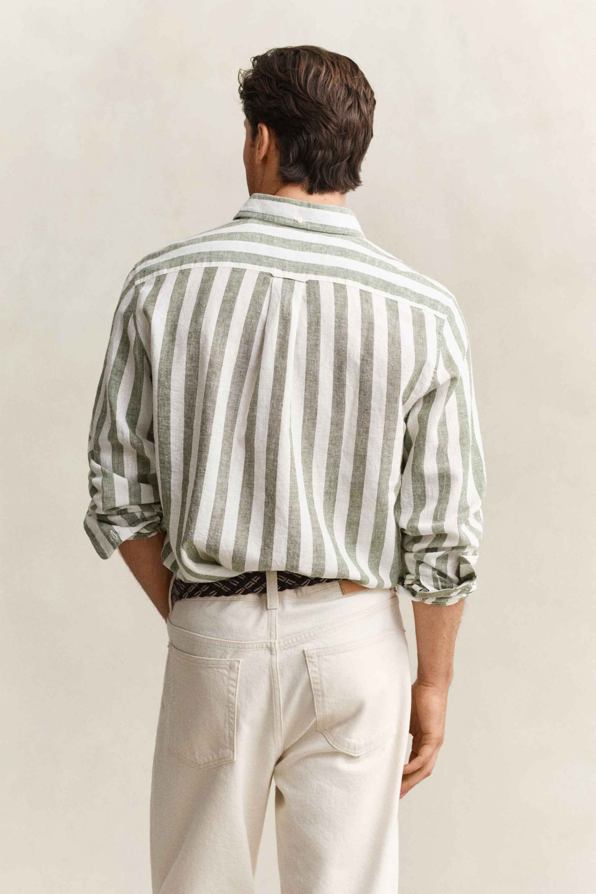 Gant Ανδρικό Πουκάμισο Button Down με Ριγέ Σχέδιο Και Τσέπη Λογότυπο Regular Fit - 3260019 Λαδί