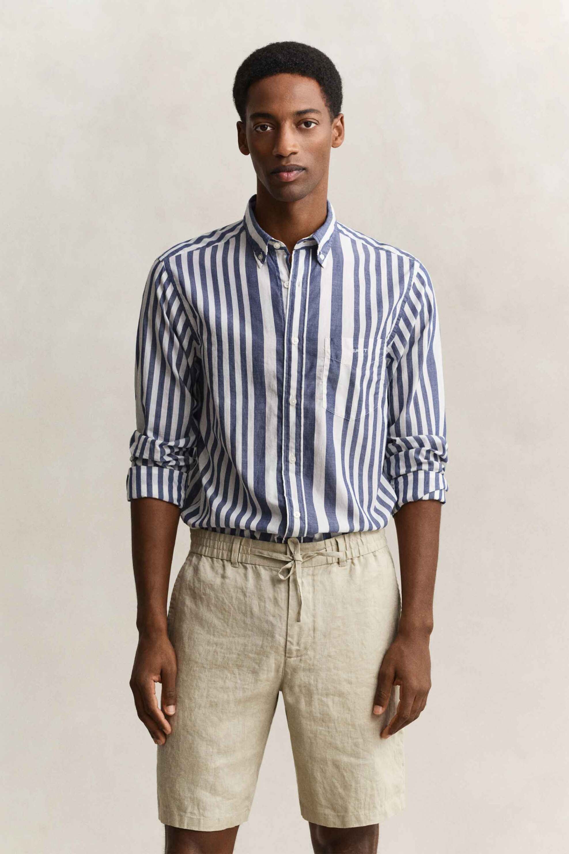 Gant ανδρικό πουκάμισο button down με ριγέ σχέδιο και τσέπη με λογότυπο Regular Fit - 3260063 Μπλε Σκούρο