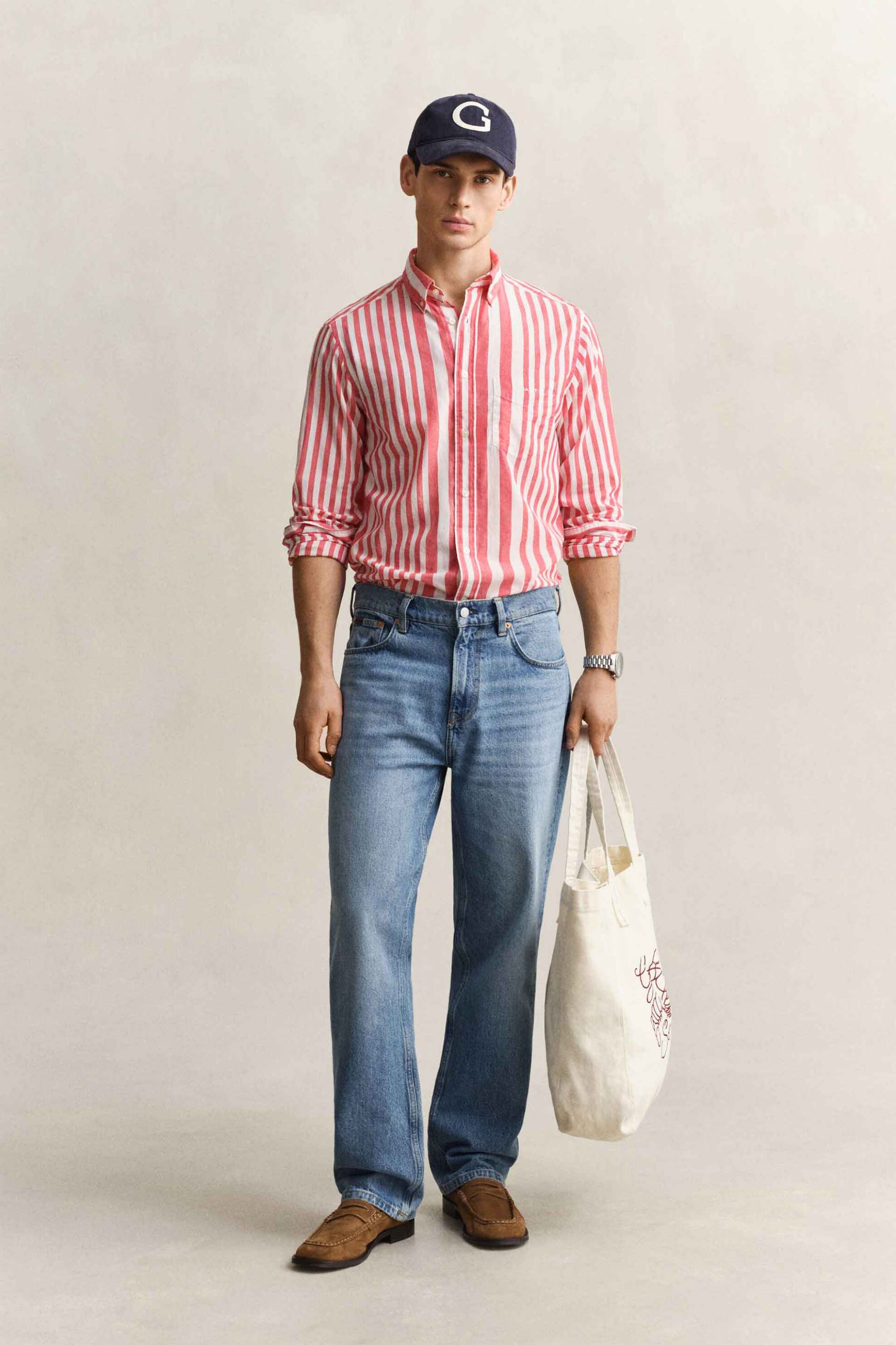 Gant ανδρικό πουκάμισο button down με ριγέ σχέδιο και τσέπη με λογότυπο Regular Fit - 3260063 Κοραλί φωτογραφία