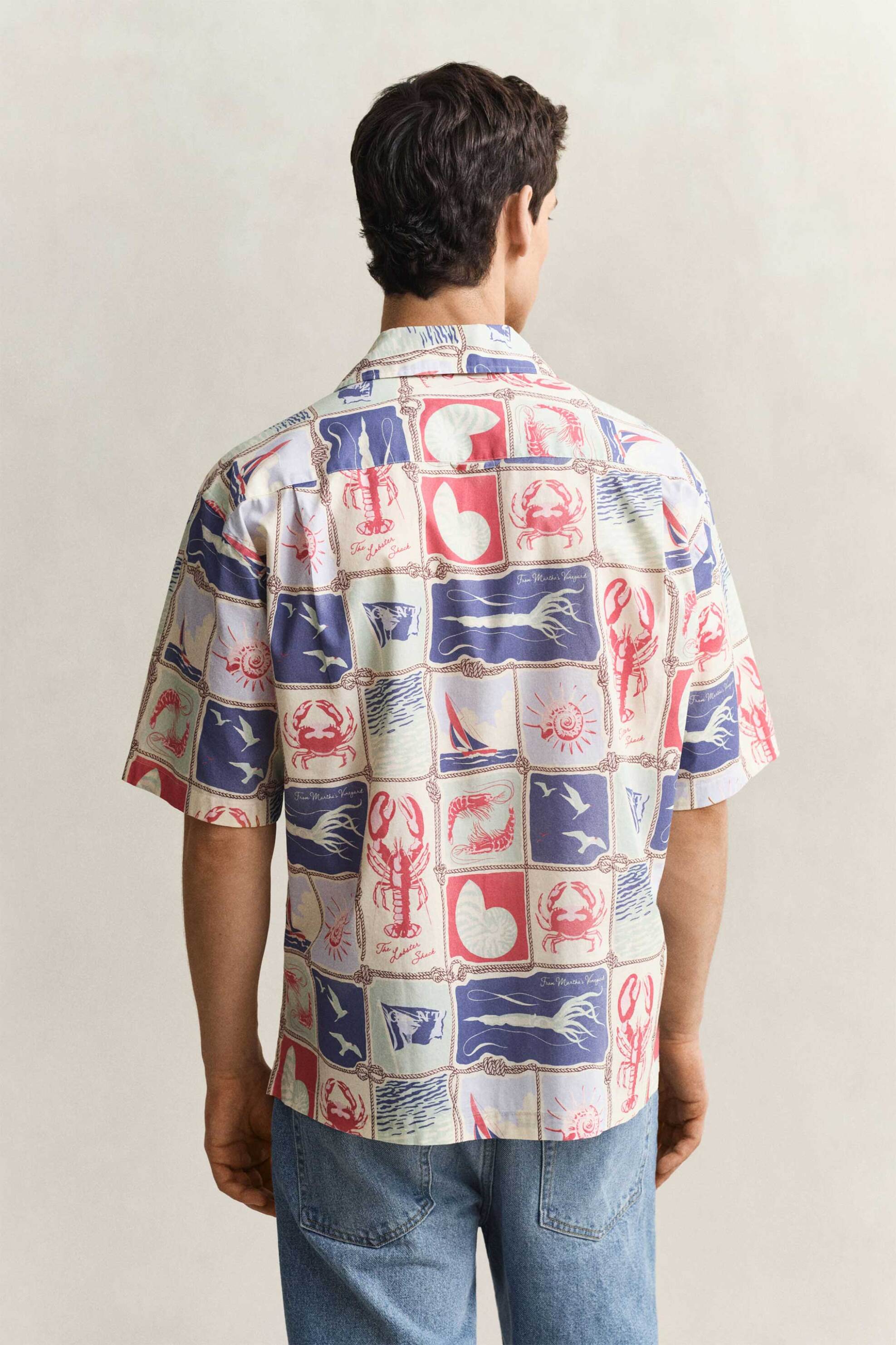 Gant Ανδρικό Κοντομάνικο Πουκάμισο με All-Over Print Relaxed Fit - 3260073 Εκρού