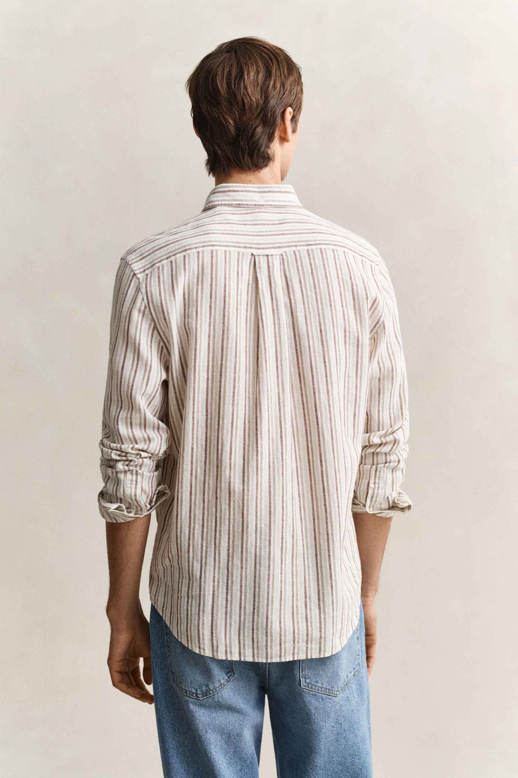 Gant Ανδρικό Πουκάμισο Button Down με Ριγέ Σχέδιο Και Τσέπη Λογότυπο Regular Fit - 3260081 Μπεζ