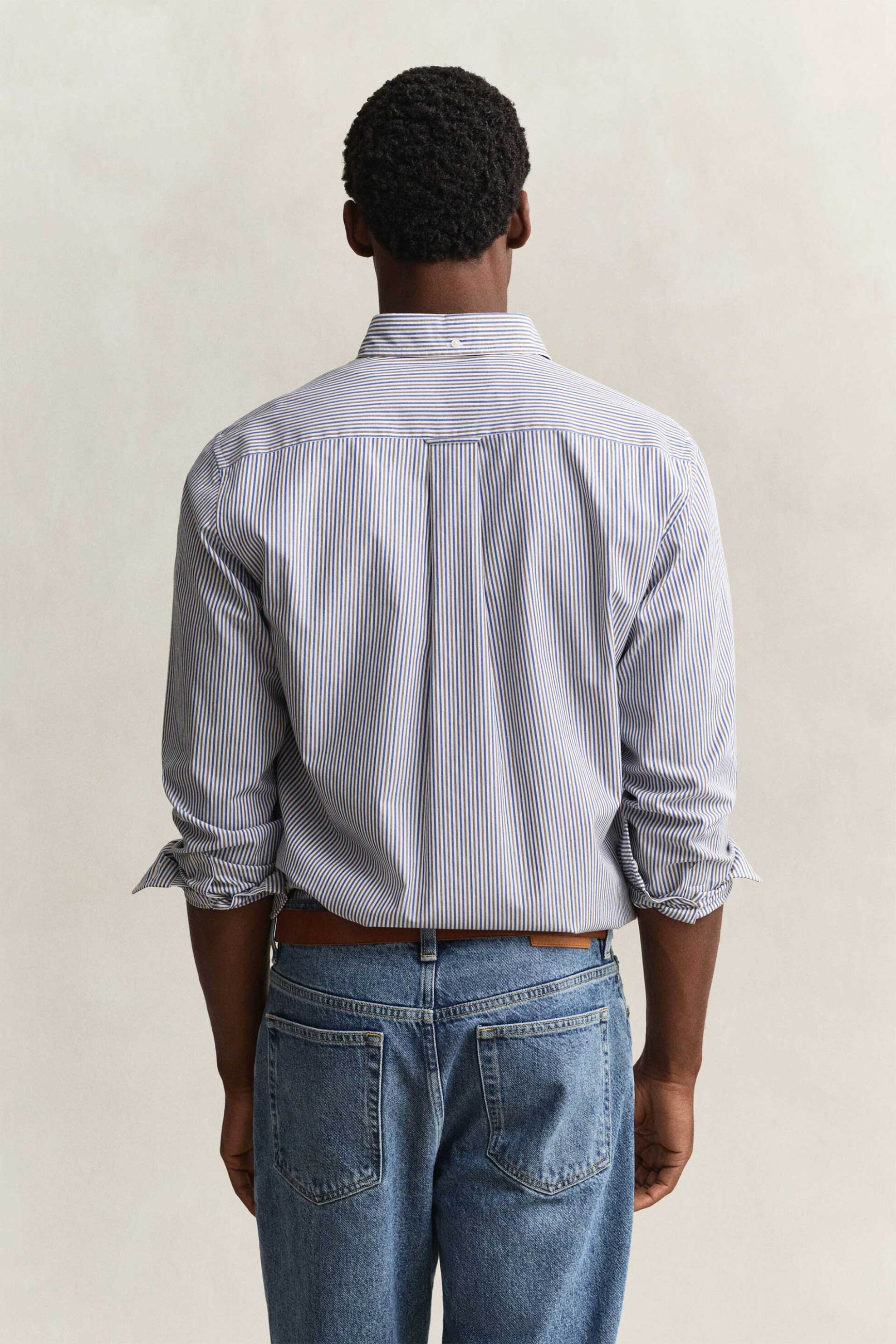 Gant Ανδρικό Πουκάμισο Poplin Button Down με Ριγέ Σχέδιο Και Τσέπη Κεντημένο Λογότυπο Regular Fit - 3262001 Καφέ Ανοιχτό