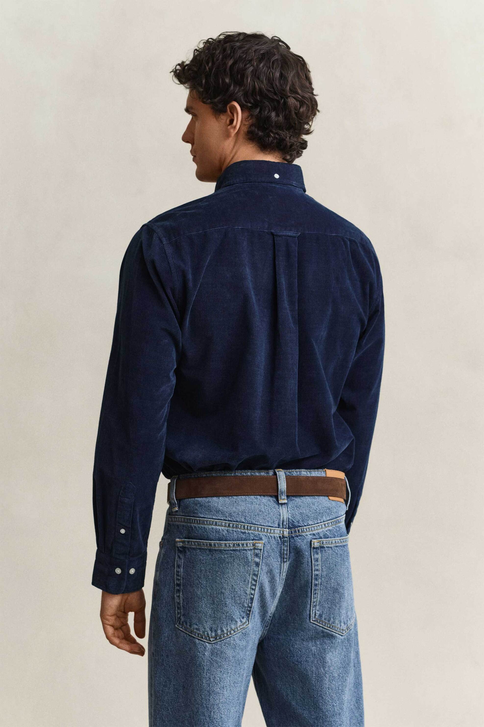 Gant Ανδρικό Κοτλέ Πουκάμισο Button Down με Κεντημένο Λογότυπο Regular Fit - 3262019 Μπλε Σκούρο
