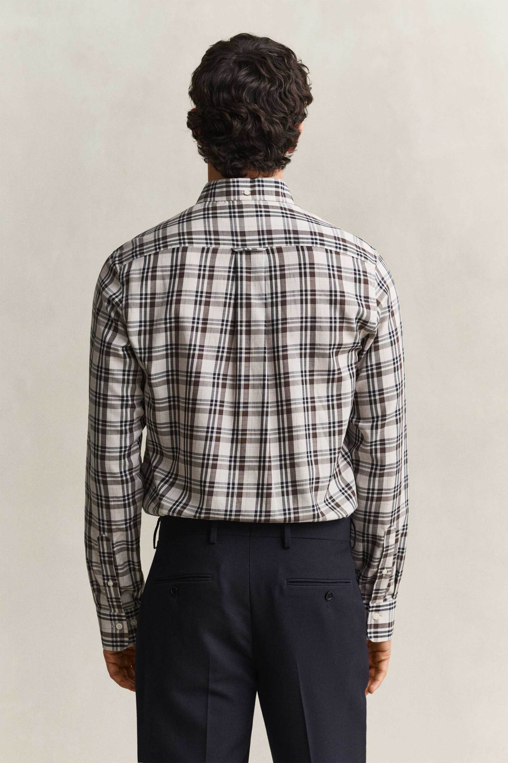 Gant Ανδρικό Πουκάμισο Twill Button Down με Καρό Σχέδιο Και Τσέπη Κεντημένο Λογότυπο Regular Fit - 3262020 Εκρού