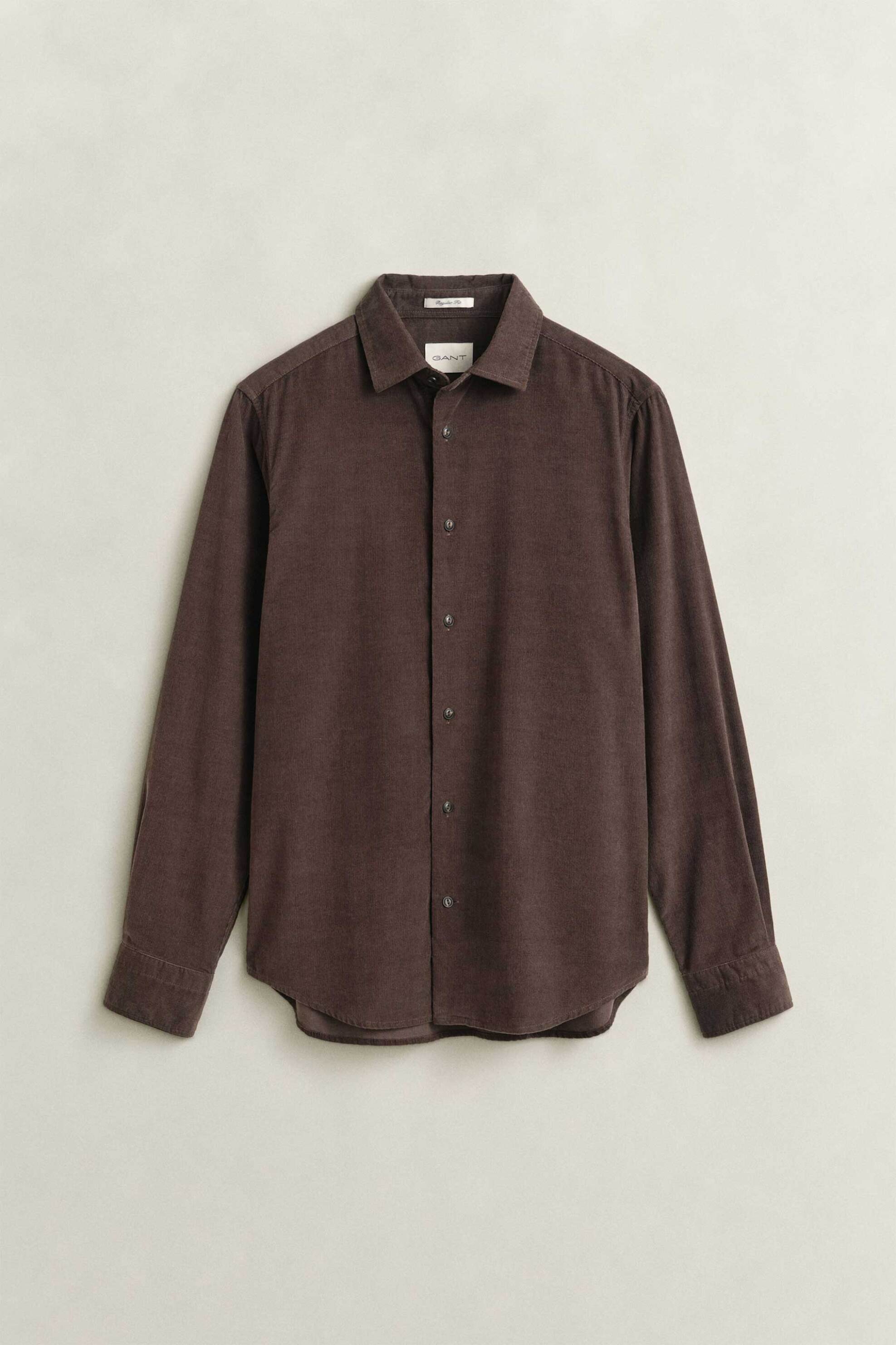 Gant Ανδρικό Κοτλέ Πουκάμισο Μονόχρωμο Regular Fit - 3262025 Καφέ