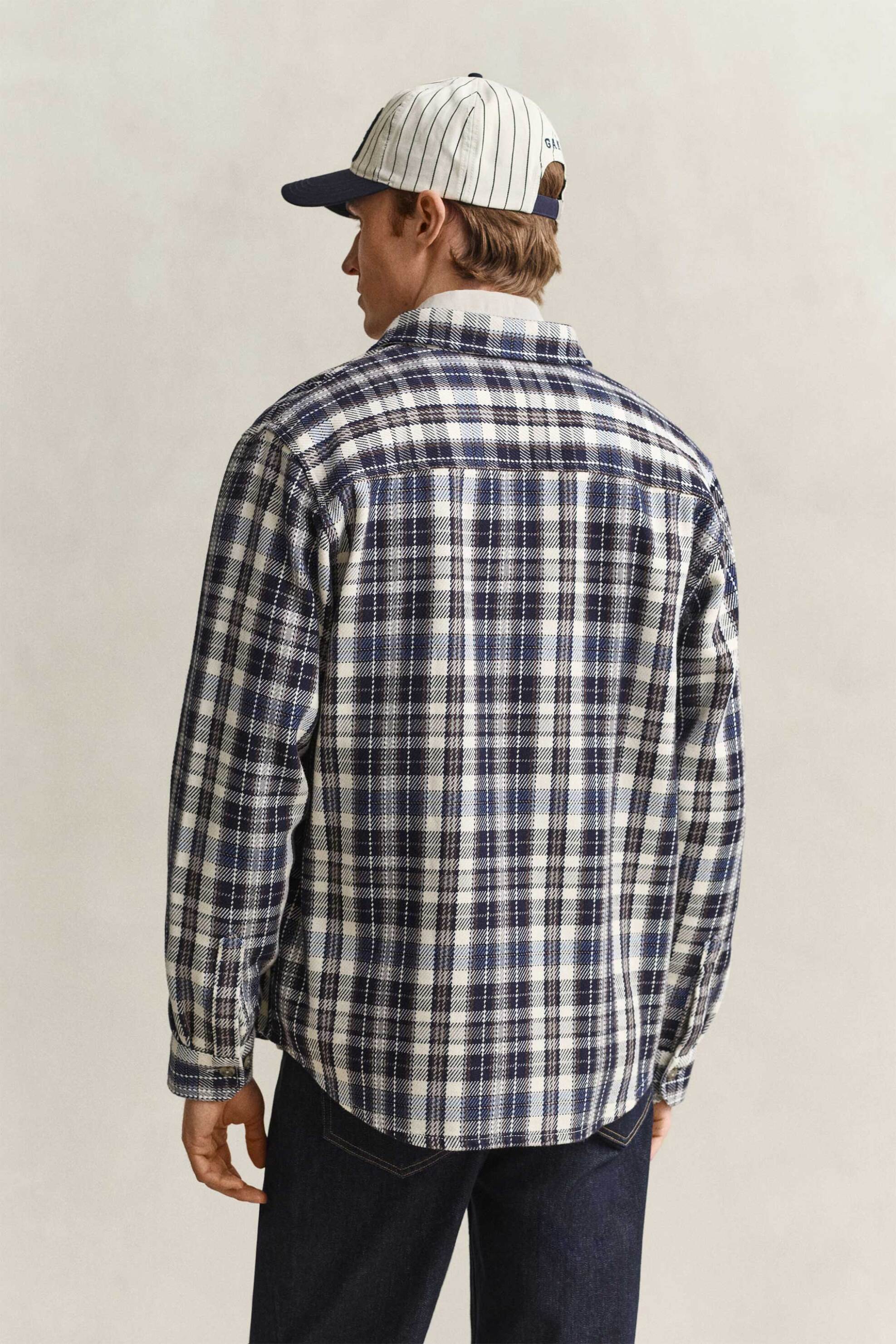 Gant Ανδρικό Overshirt Twill με Καρό Σχέδιο Regular Fit - 3262027 Μπλε Σκούρο