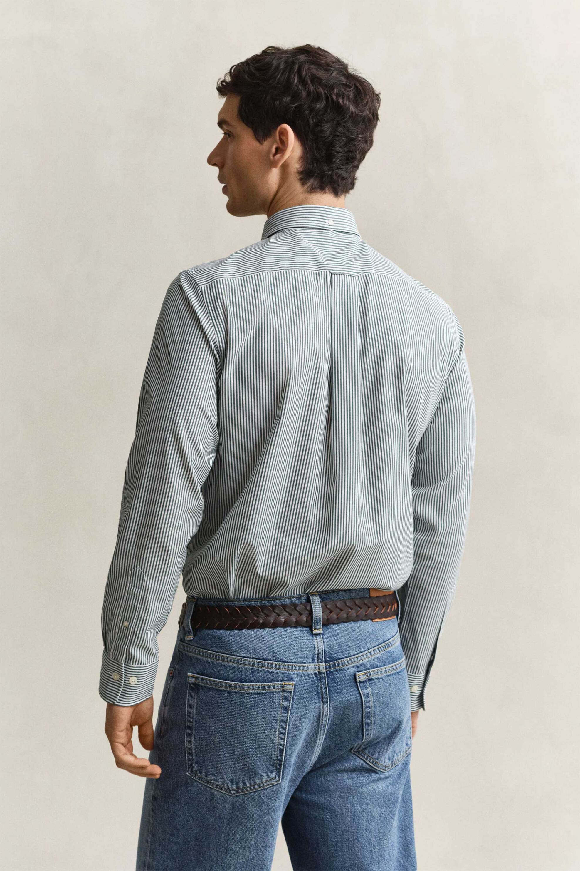 Gant Ανδρικό Πουκάμισο Poplin Button Down με Ριγέ Σχέδιο Και Τσέπη Κεντημένο Λογότυπο Regular Fit - 3262030 Πράσινο Leaf