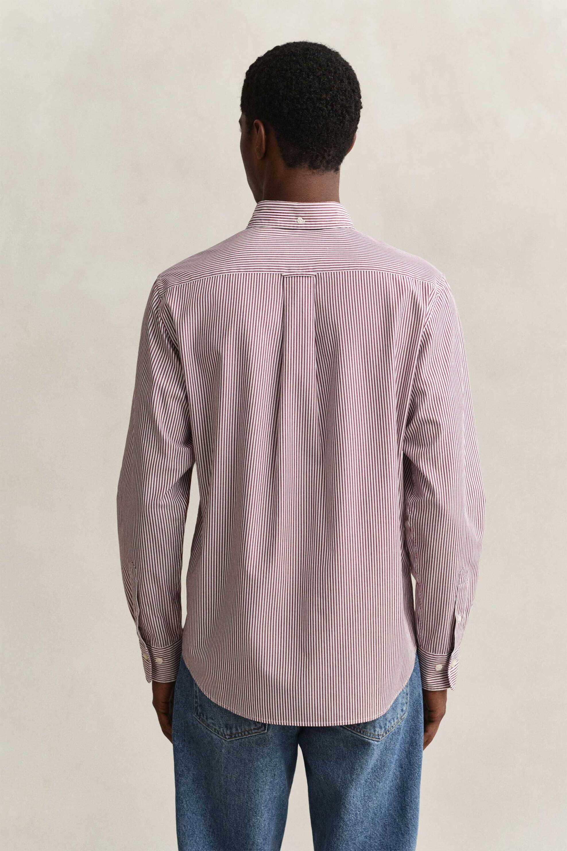 Gant Ανδρικό Πουκάμισο Poplin Button Down με Ριγέ Σχέδιο Και Τσέπη Κεντημένο Λογότυπο Regular Fit - 3262030 Μπορντό
