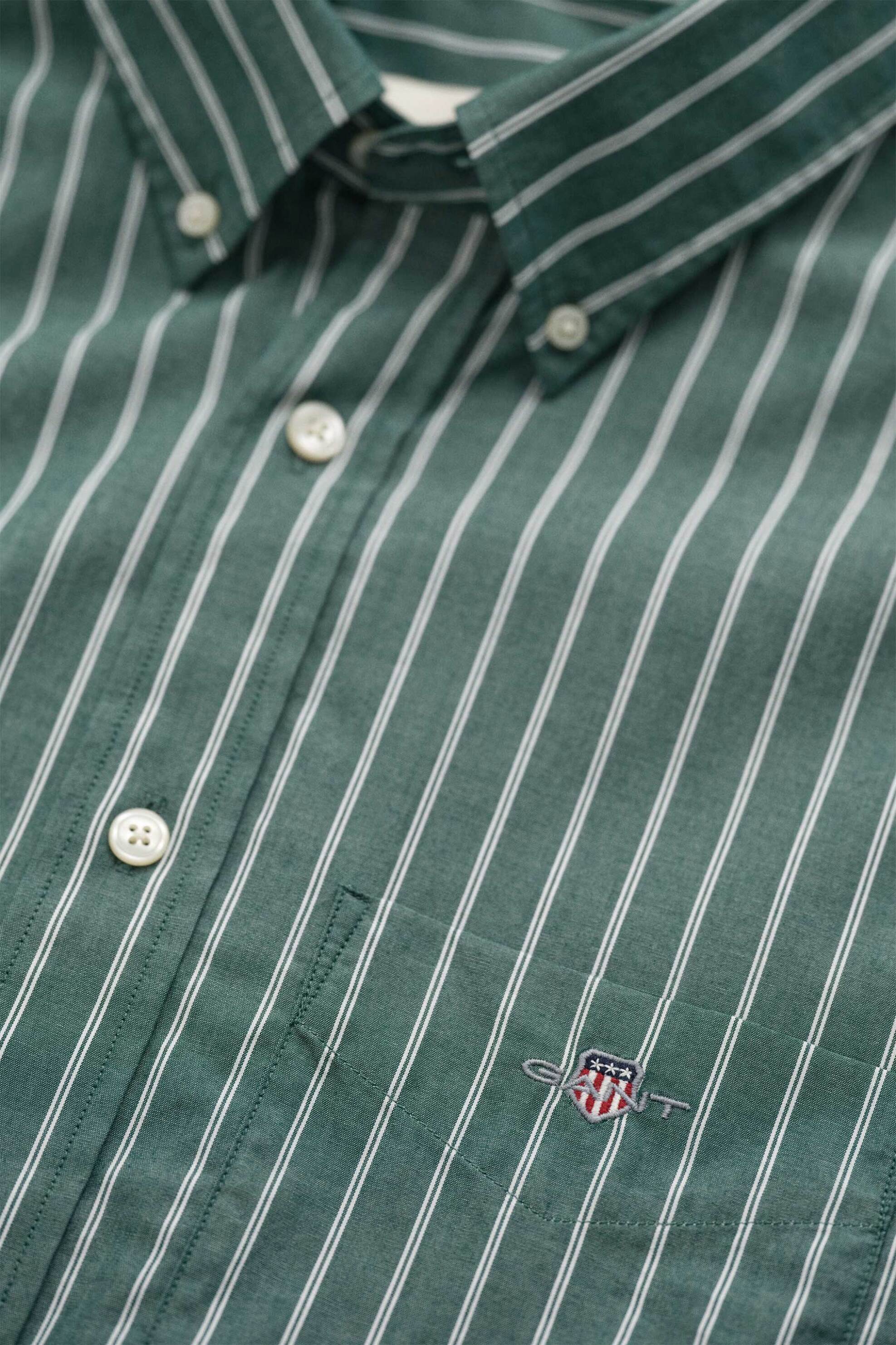 Gant Ανδρικό Πουκάμισο Poplin Button Down με Ριγέ Σχέδιο Και Τσέπη Κεντημένο Λογότυπο Regular Fit - 3262031 Πράσινο Leaf