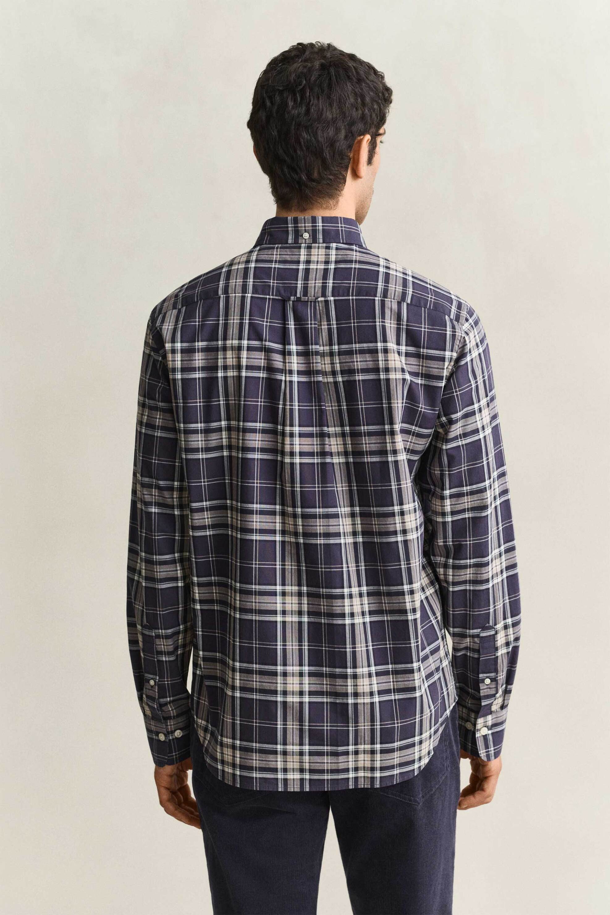 Gant Ανδρικό Πουκάμισο Poplin Button Down με Καρό Σχέδιο Και Τσέπη Κεντημένο Λογότυπο Regular Fit - 3263001 Μπλε Σκούρο