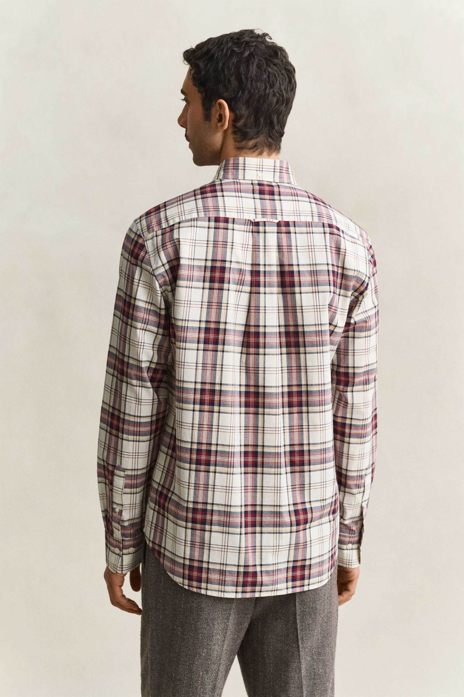 Gant Ανδρικό Πουκάμισο Poplin Button Down με Καρό Σχέδιο Και Τσέπη Κεντημένο Λογότυπο Regular Fit - 3263001 Μπορντό
