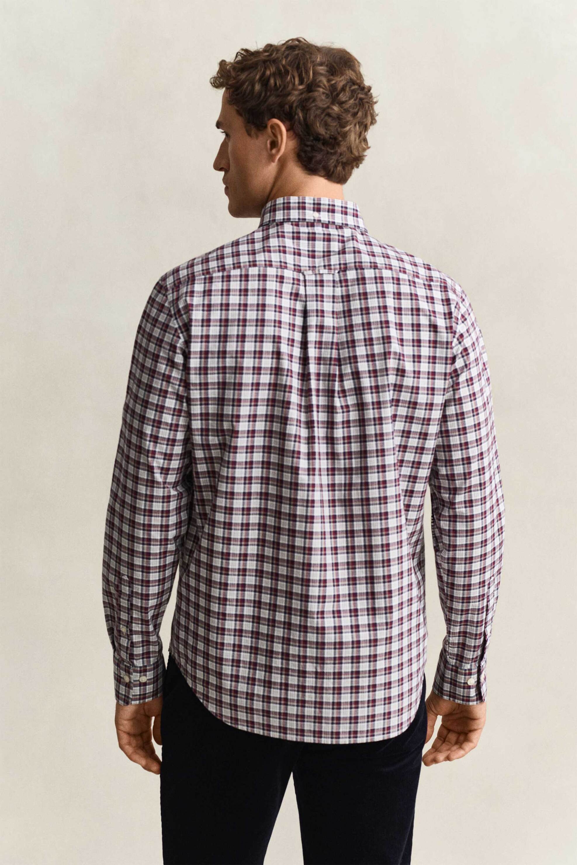 Gant Ανδρικό Πουκάμισο Poplin Button Down με Καρό Σχέδιο Και Τσέπη Κεντημένο Λογότυπο Regular Fit - 3263002 Μπορντό