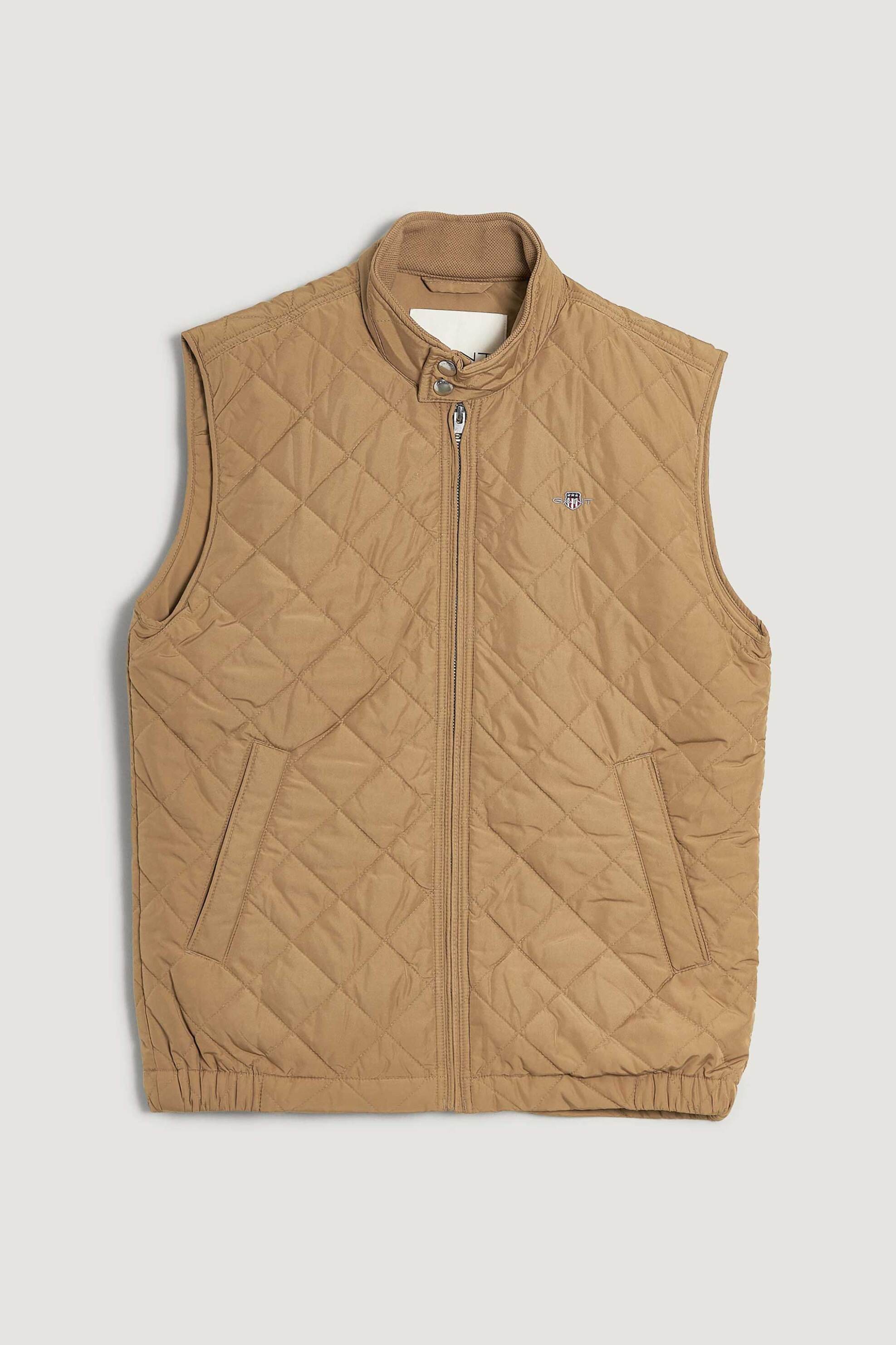 Gant ανδρικό αμάνικο μπουφάν αδιάβροχο με καπιτονέ σχέδιο και κεντημένο λογότυπο Regular Fit - 7006341 Καφέ Ανοιχτό