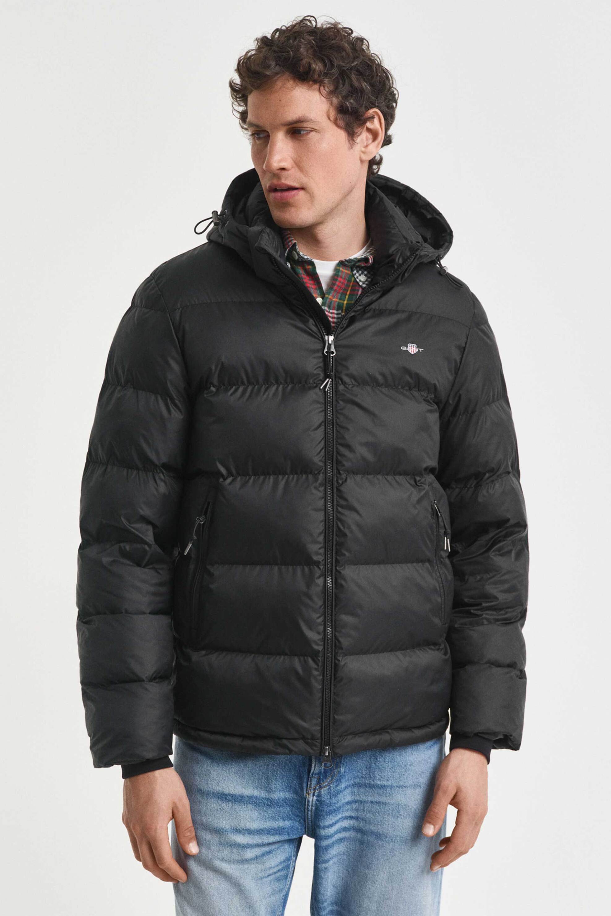 Gant ανδρικό αδιάβροχο μπουφάν με καπιτονέ σχέδιο, αποσπώμενη κουκούλα και λογότυπο Regular Fit - 7006534 Μαύρο