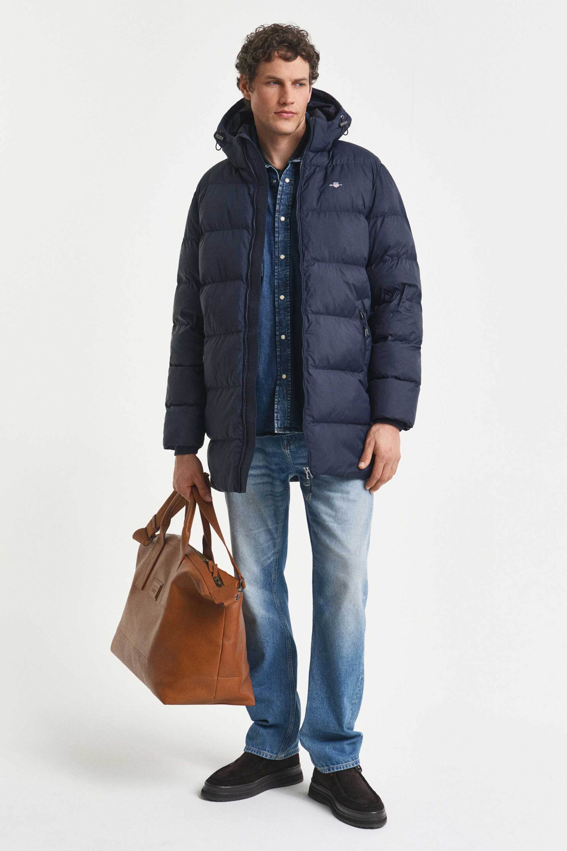 Gant ανδρικό μακρύ μπουφάν puffer αδιάβροχο με καπιτονέ σχέδιο, κουκούλα και κεντημένο λογότυπο Regular Fit - 7006535 Μπλε Σκούρο φωτογραφία
