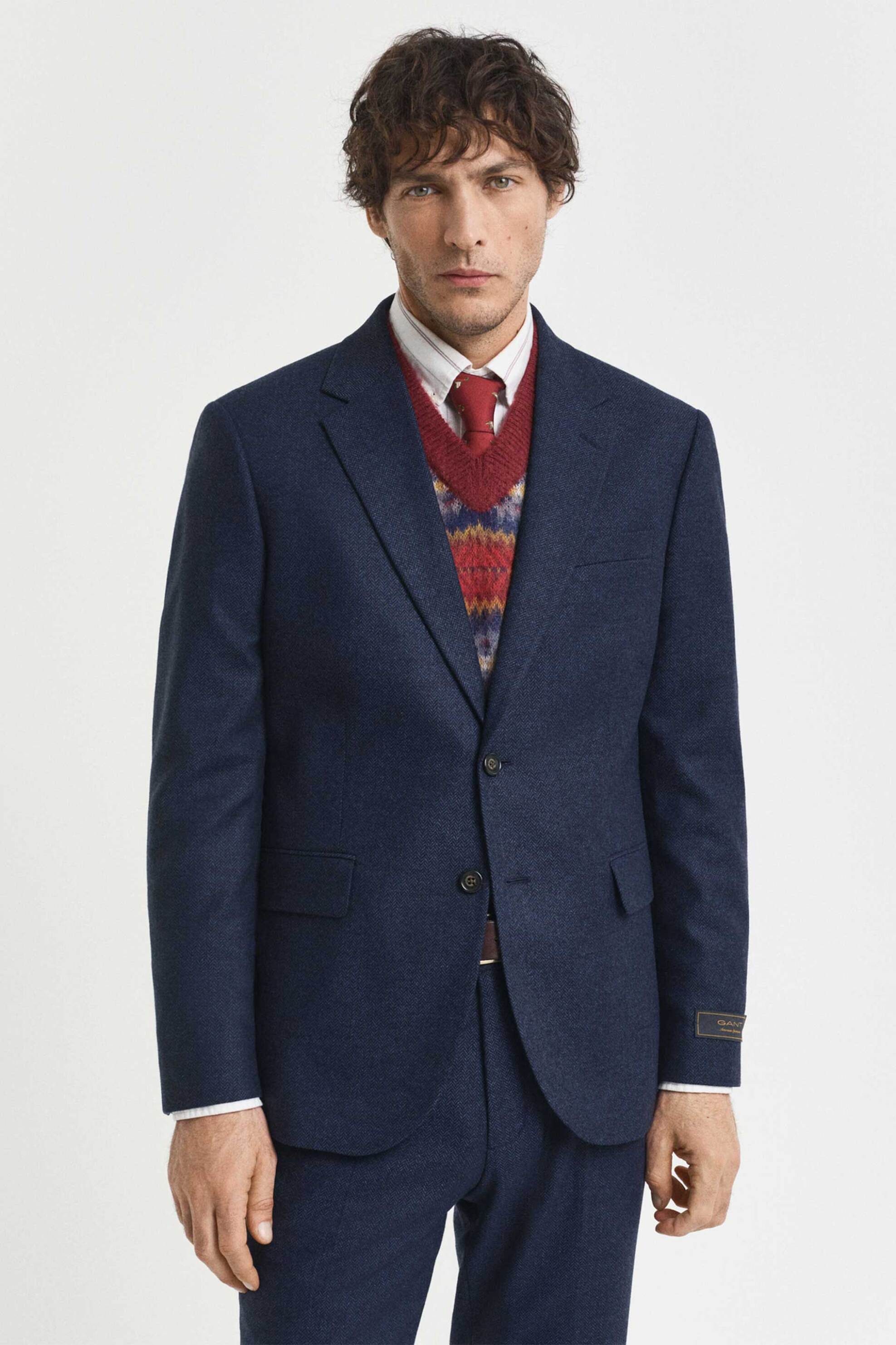 GANT Gant ανδρικό σακάκι με σχέδιο ψαροκόκκαλο Slim Fit - 7706342 Μπλε Σκούρο