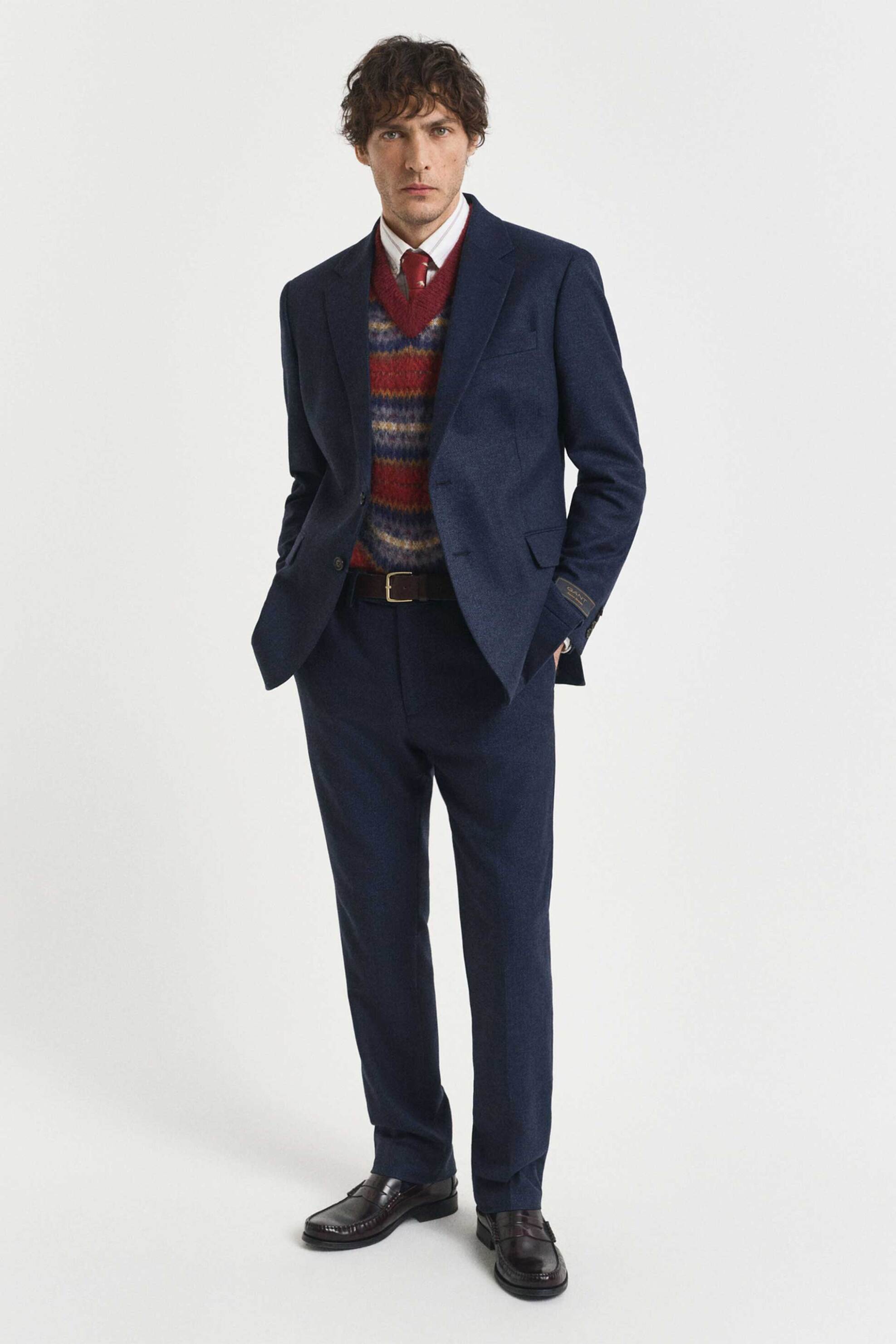 Gant ανδρικό σακάκι με σχέδιο ψαροκόκκαλο Slim Fit - 7706342 Μπλε Σκούρο φωτογραφία
