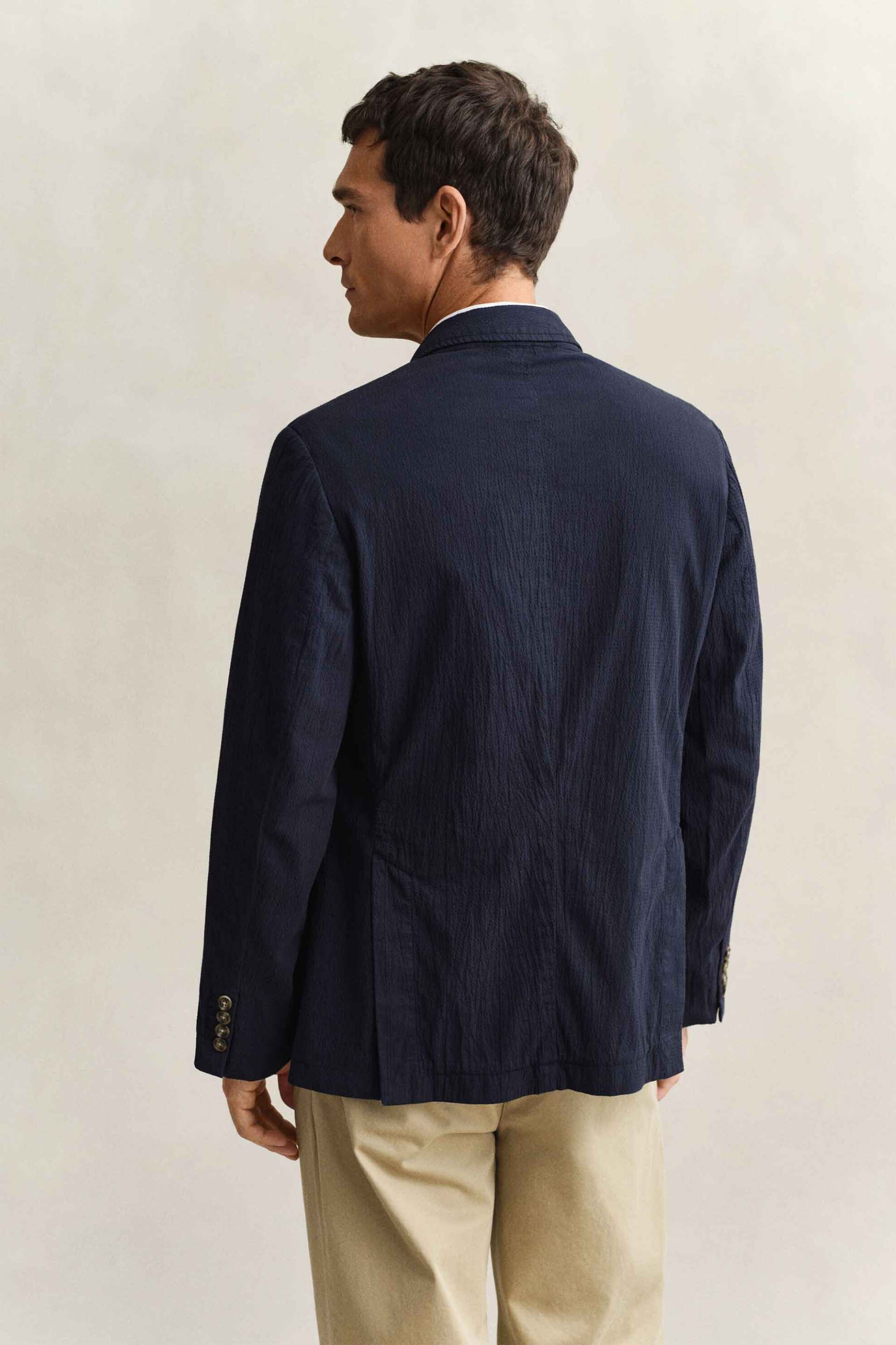 Gant Ανδρικό Σακάκι Textured Regular Fit - 7706368 Μπλε Σκούρο