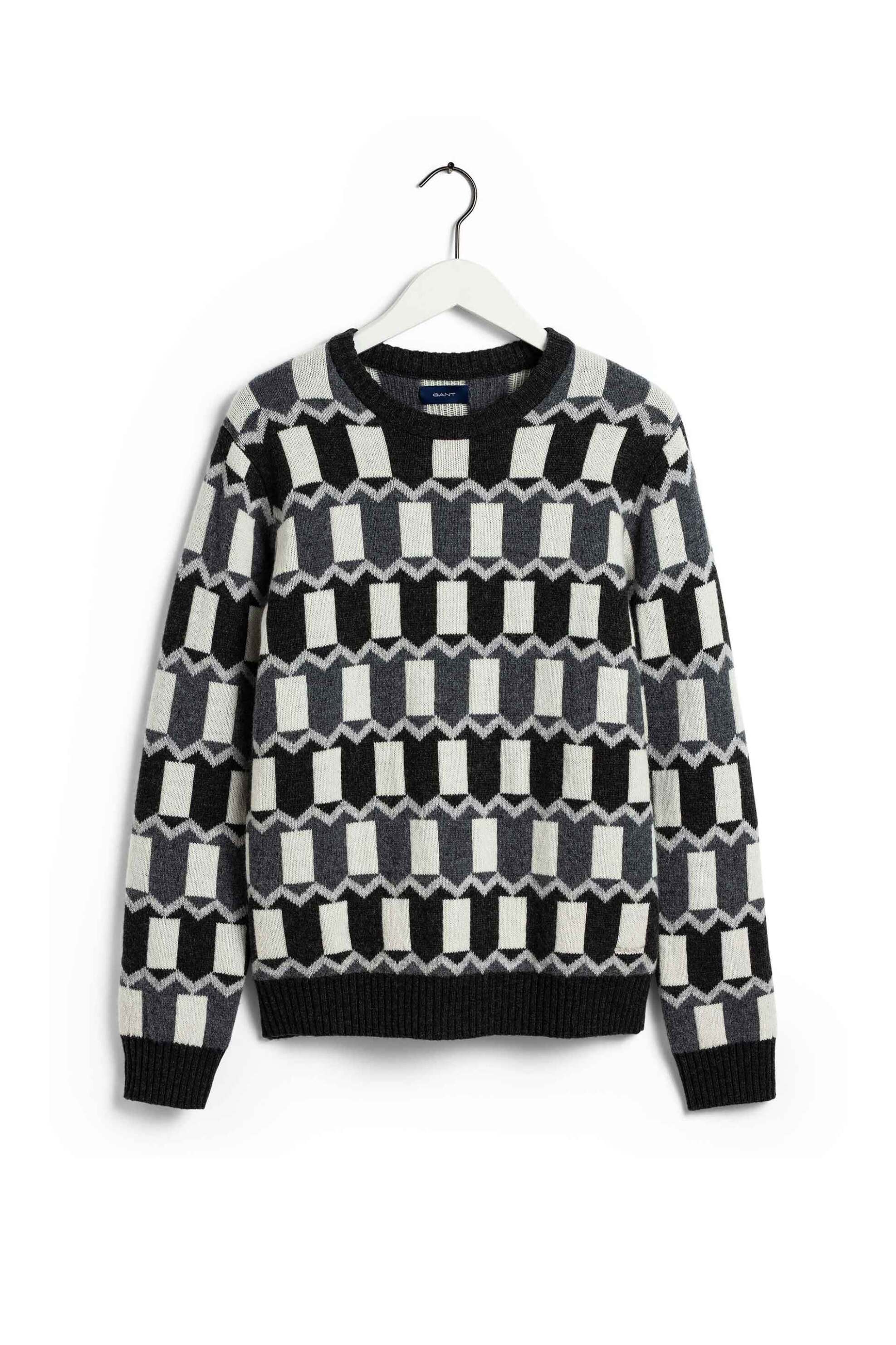Gant ανδρικό πουλόβερ με geometrical print - 8010032 Ανθρακί