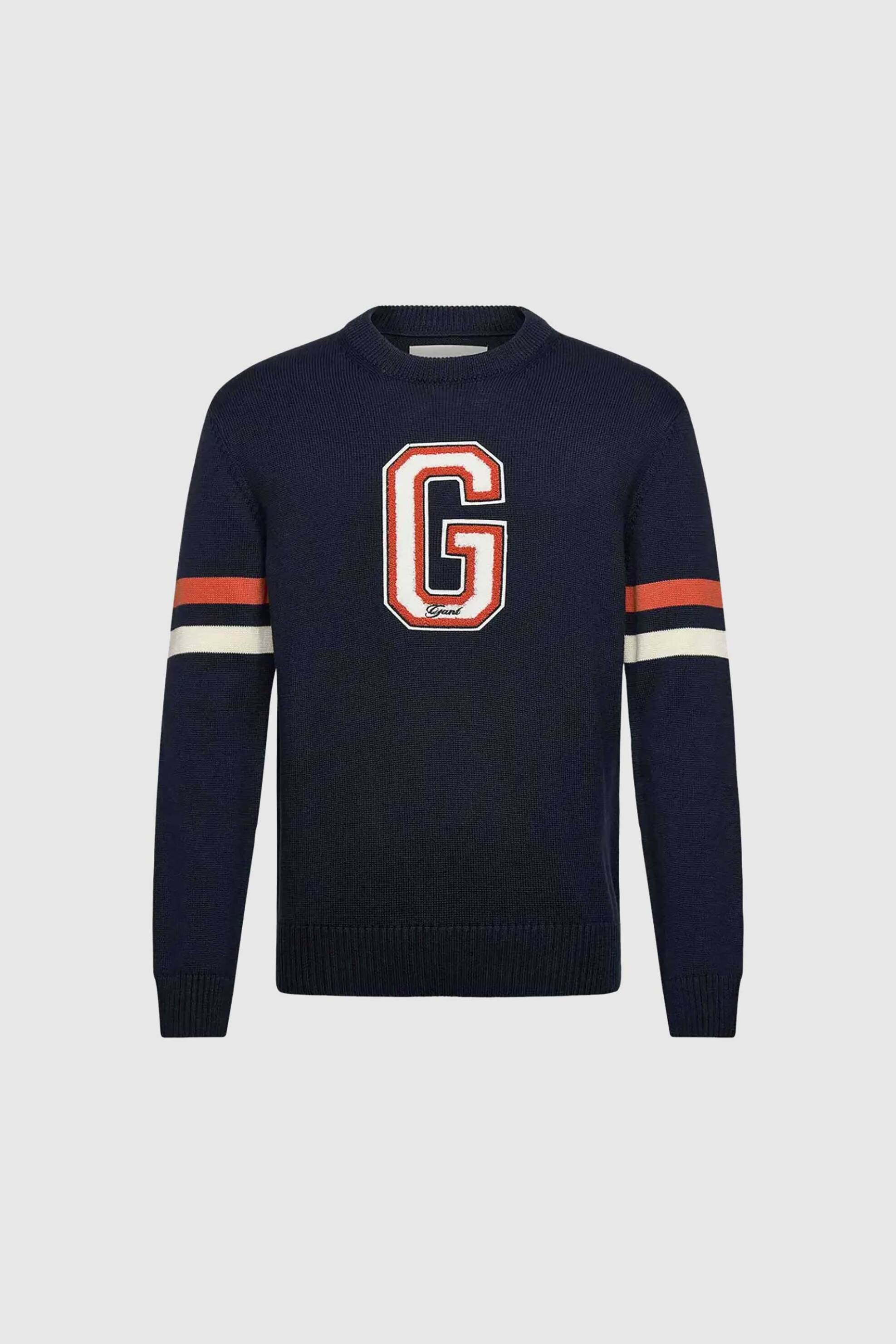 Gant ανδρικό πουλόβερ με μπουκλέ monogram Relaxed Fit - 8030264 Μπλε Σκούρο