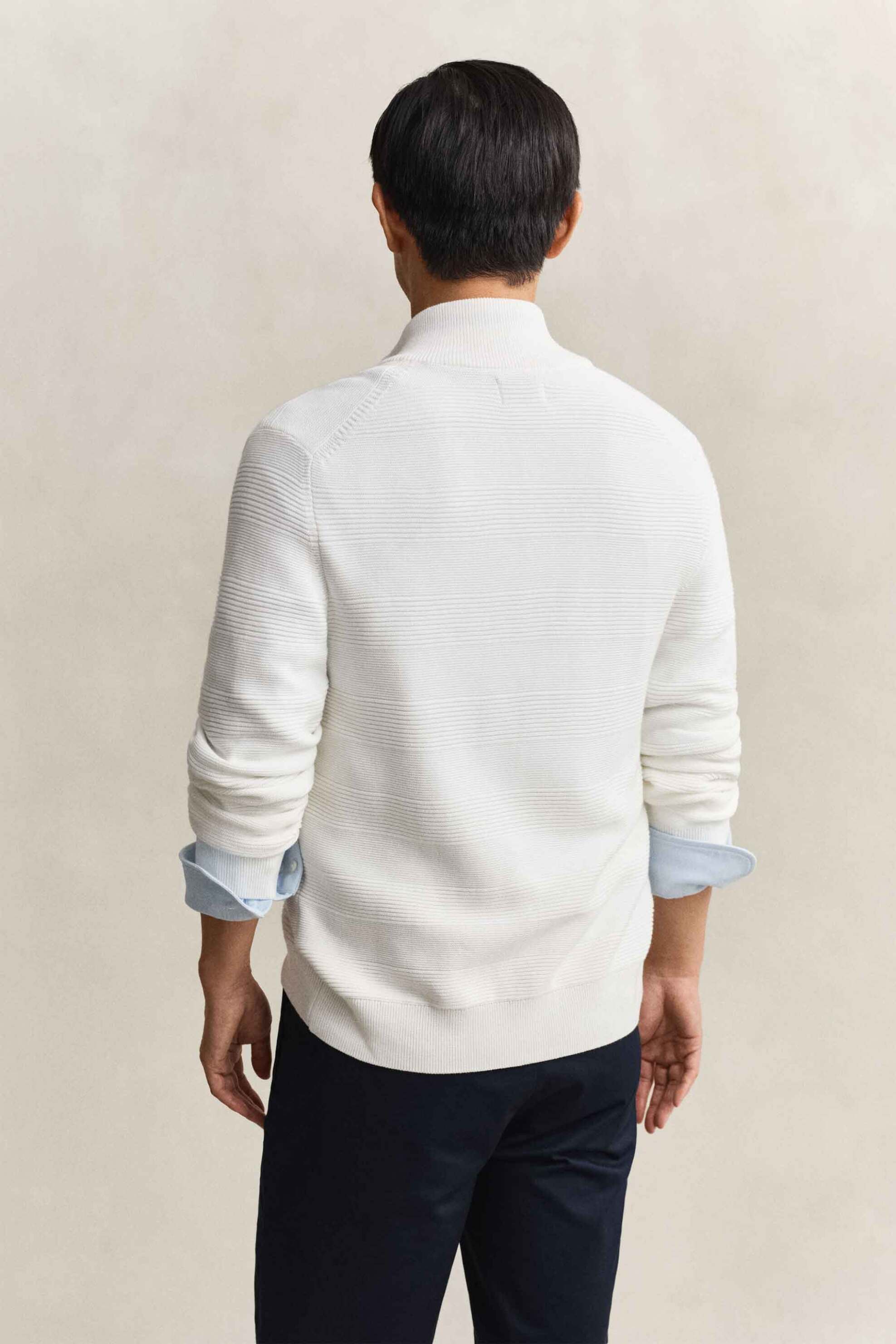 Gant Ανδρική Πλεκτή Ζακέτα Textured με Λογότυπο Regular Fit - 8030278 Λευκό