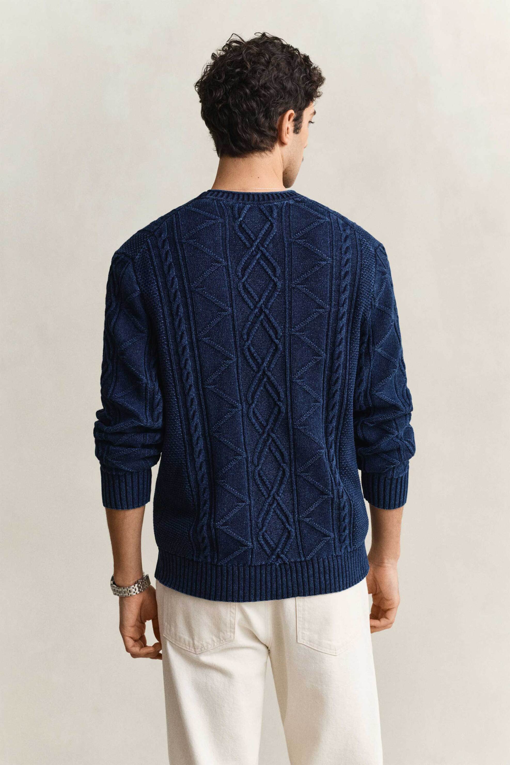 Gant Ανδρικό Πουλόβερ με Σχέδιο Στην Πλέξη Regular Fit - 8030279 Μπλε Σκούρο