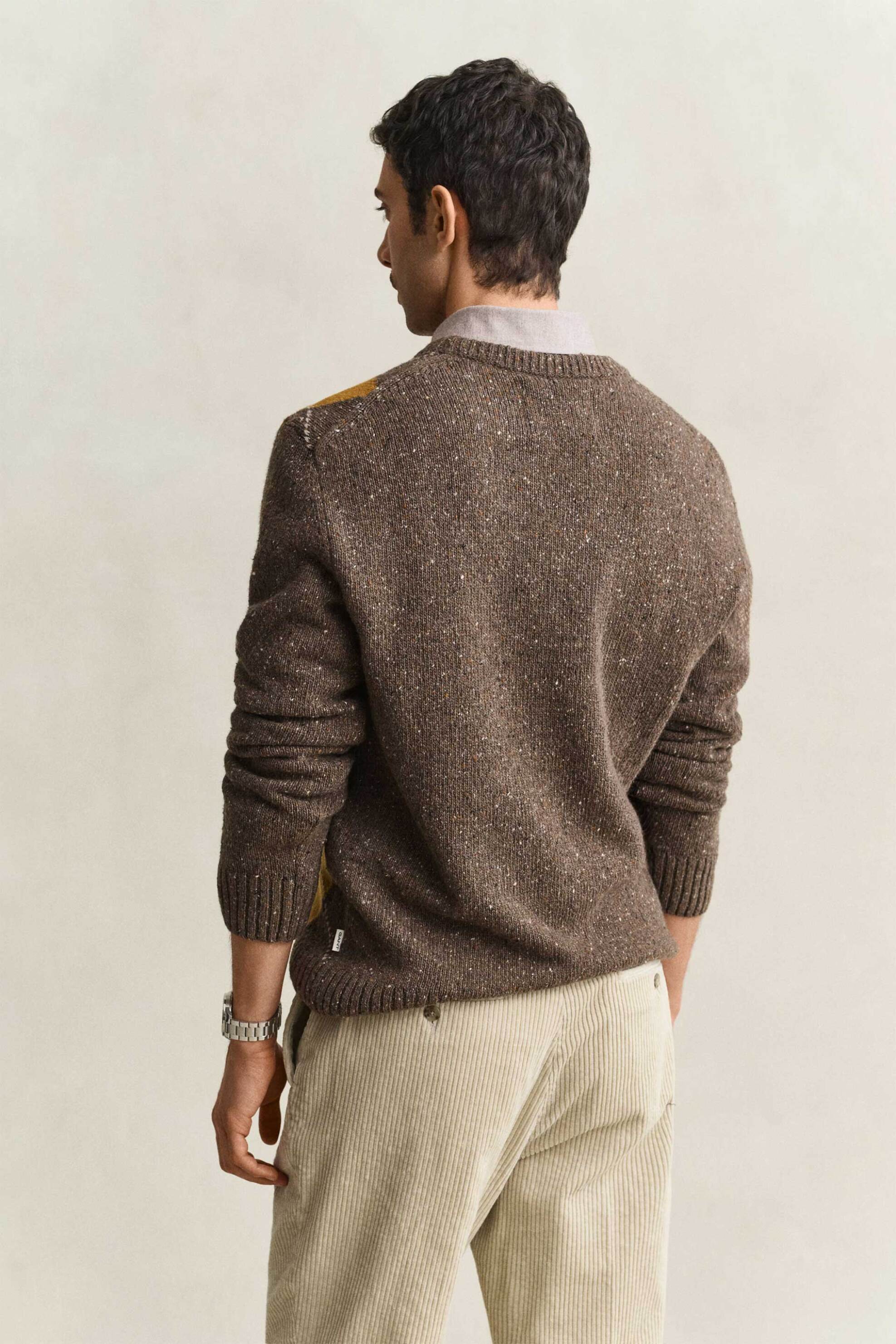 Gant Ανδρικό Πουλόβερ με Argyle Pattern Regular Fit - 8040258 Καφέ