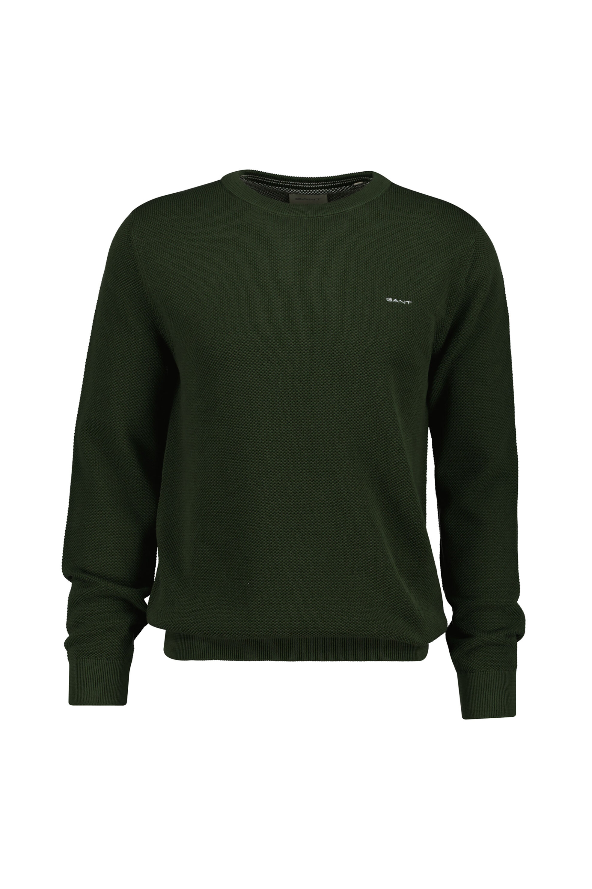 Gant ανδρικό πουλόβερ μονόχρωμο πικέ με κεντημένο λογότυπο Regular Fit - 8040521 Χακί