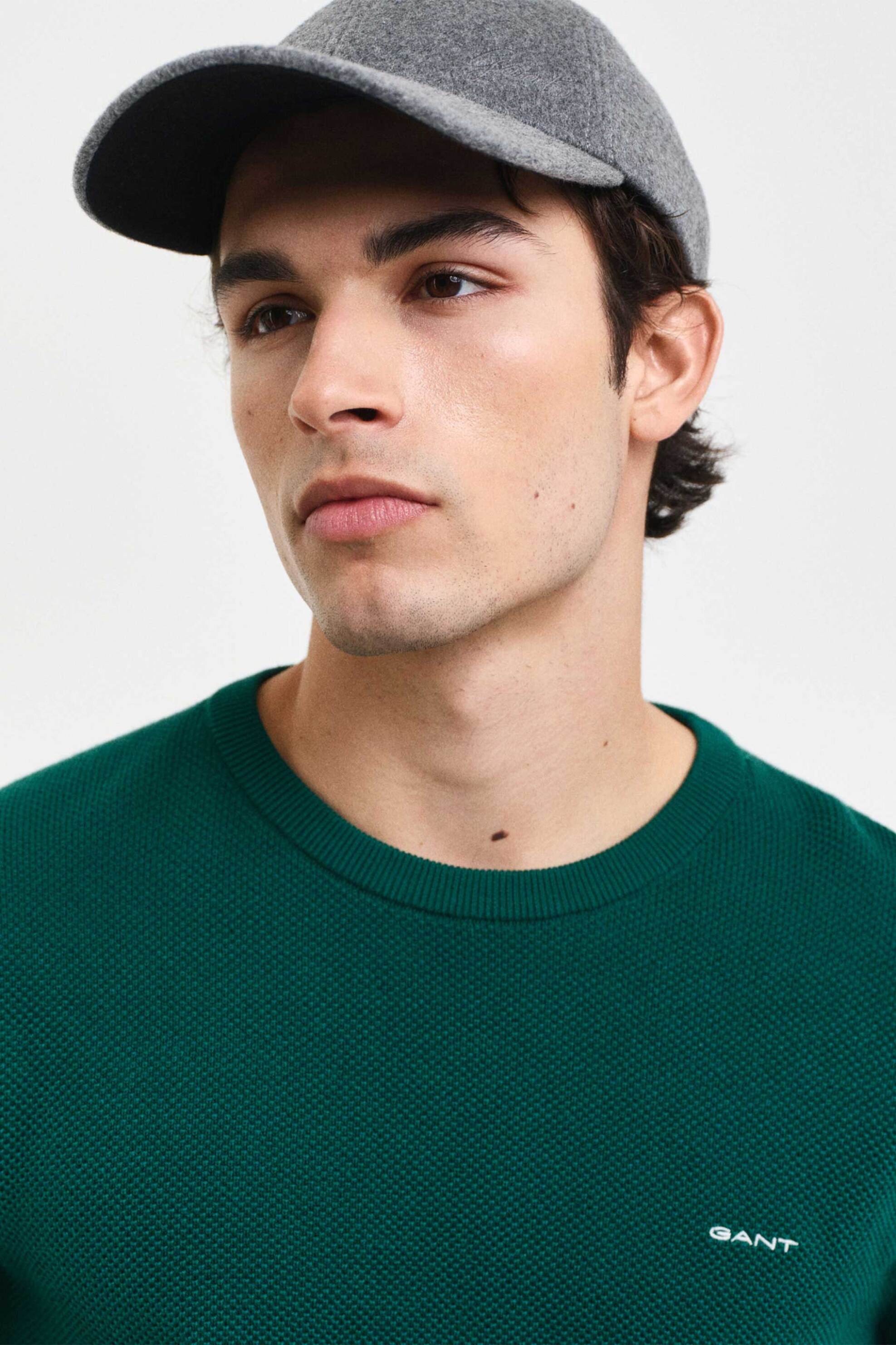 Gant ανδρικό πουλόβερ μονόχρωμο πικέ με κεντημένο λογότυπο Regular Fit - 8040521 Πράσινο Σκούρο φωτογραφία