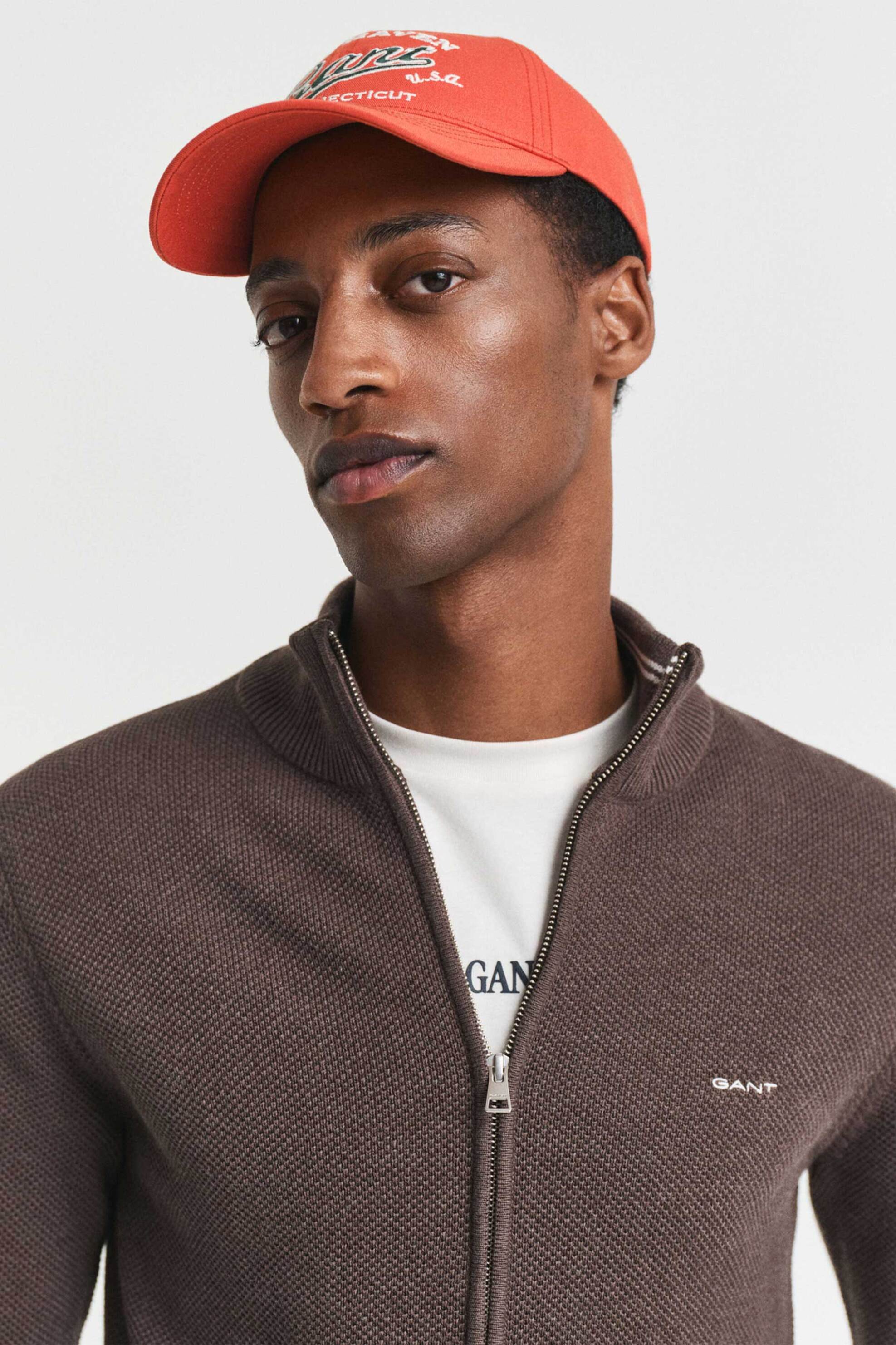 Gant ανδρική πλεκτή ζακέτα με κεντημένο λογότυπο Regular Fit - 8040524 Καφέ φωτογραφία