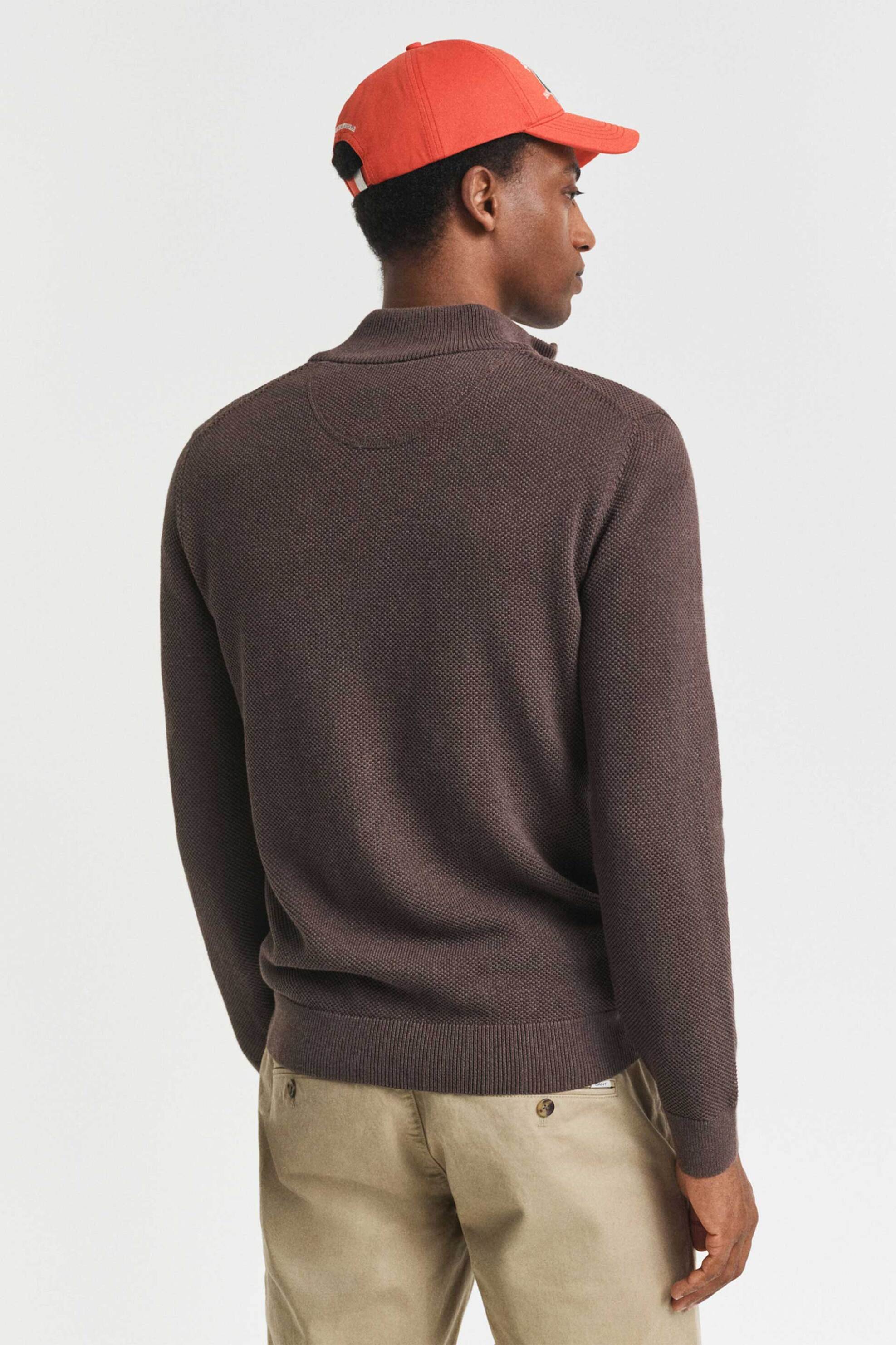 Gant ανδρική πλεκτή ζακέτα με κεντημένο λογότυπο Regular Fit - 8040524 Καφέ φωτογραφία