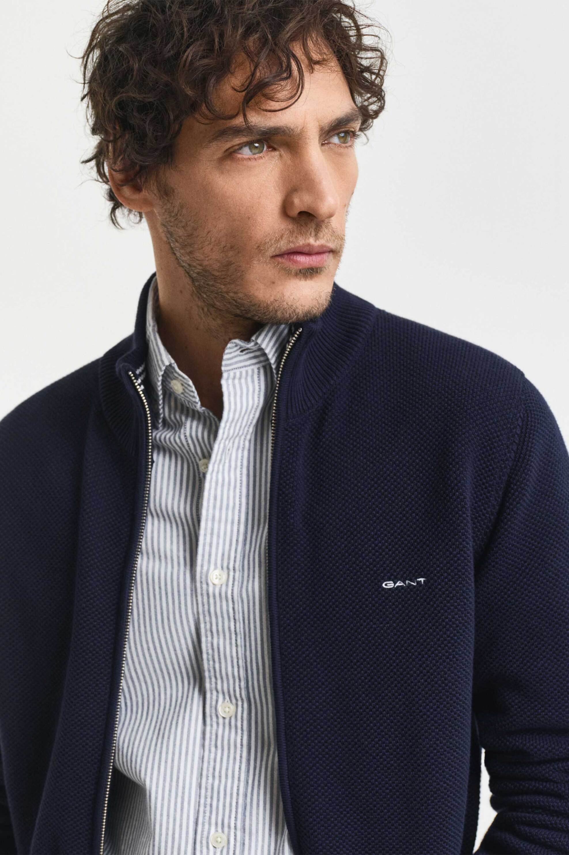 Gant ανδρική πλεκτή ζακέτα με κεντημένο λογότυπο Regular Fit - 8040524 Μπλε Σκούρο φωτογραφία