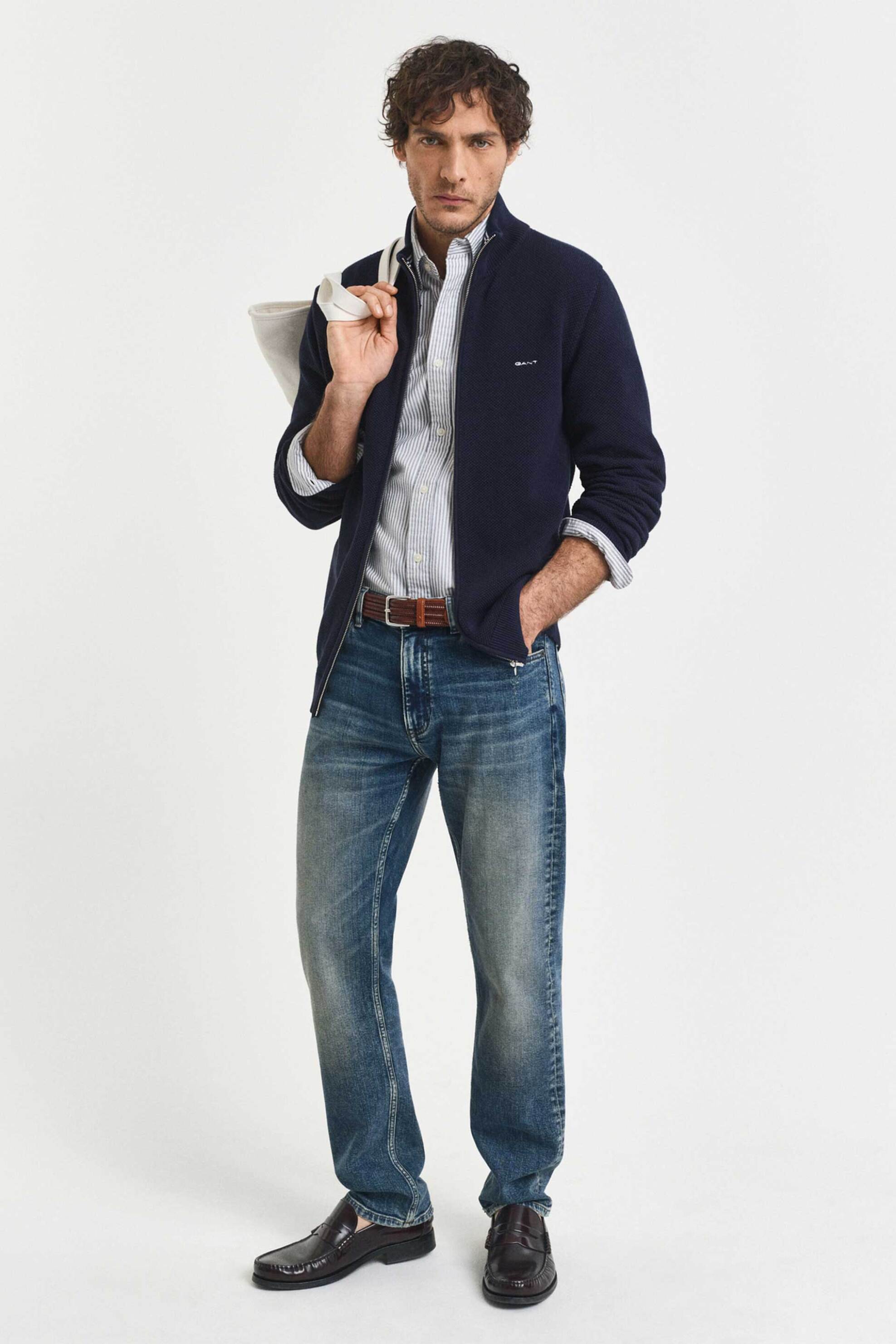 Gant ανδρική πλεκτή ζακέτα με κεντημένο λογότυπο Regular Fit - 8040524 Μπλε Σκούρο φωτογραφία