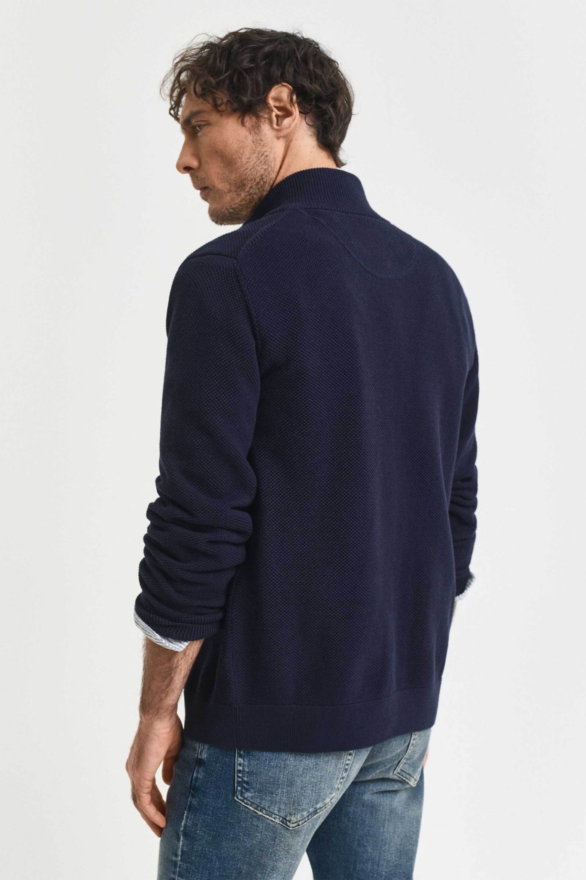 Gant ανδρική πλεκτή ζακέτα με κεντημένο λογότυπο Regular Fit - 8040524 Μπλε Σκούρο φωτογραφία