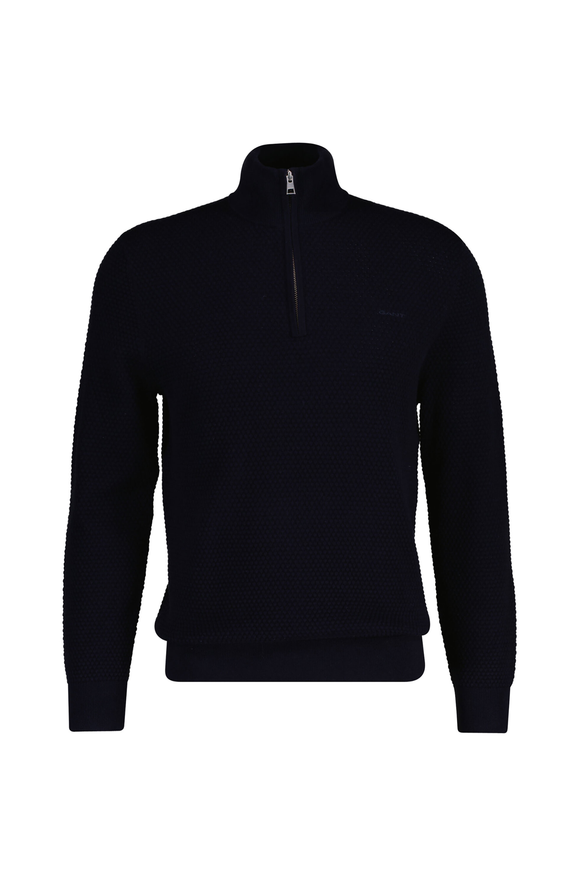 Gant ανδρικό πουλόβερ textured με κεντημένο λογότυπο και ψηλό λαιμό με 1/2 φερμουάρ Regular Fit - 8050263 Μπλε Σκούρο