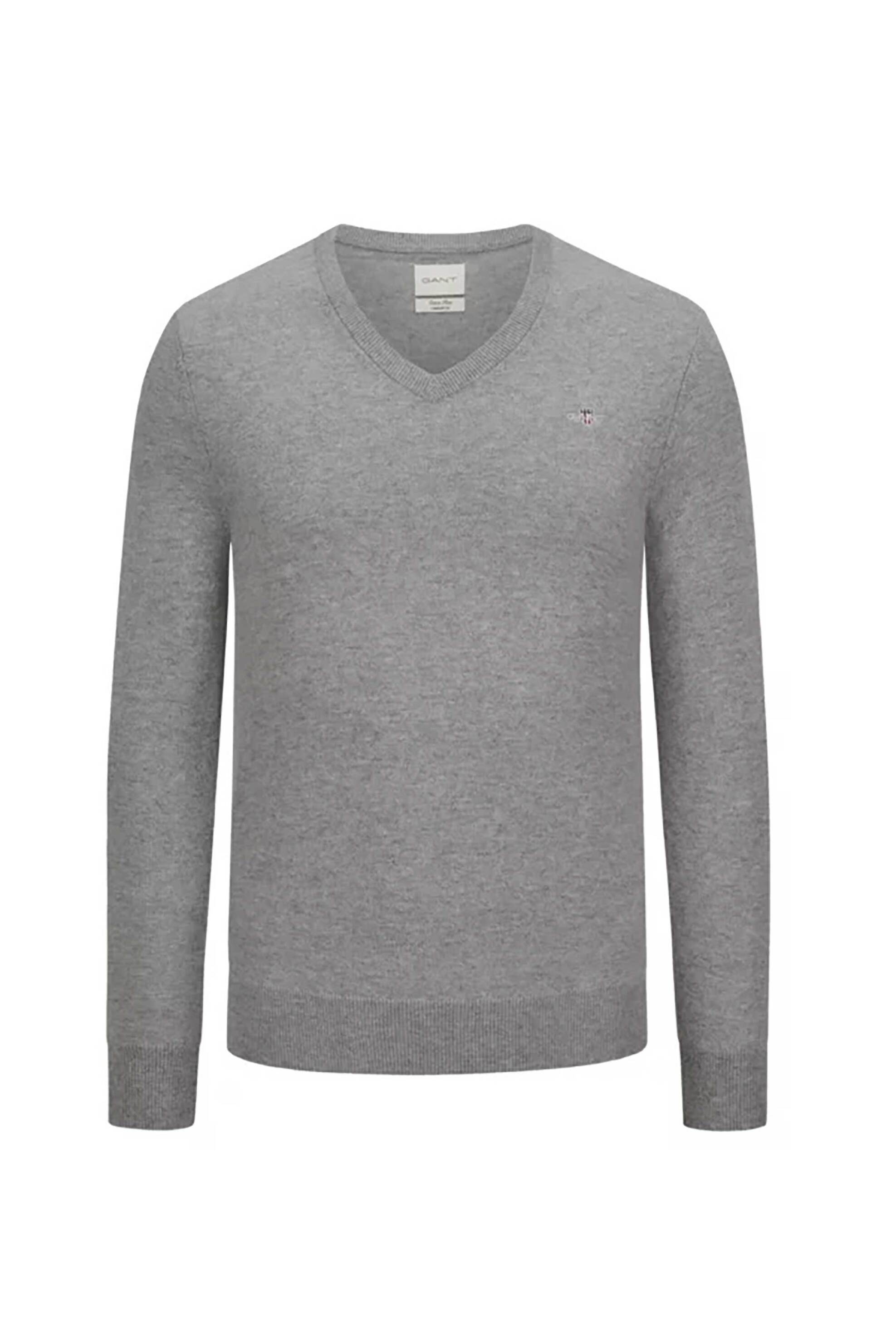 Gant ανδρικό πουλόβερ με V λαιμόκοψη και κεντημένο λογότυπο Regular Fit - 8050274 Γκρι