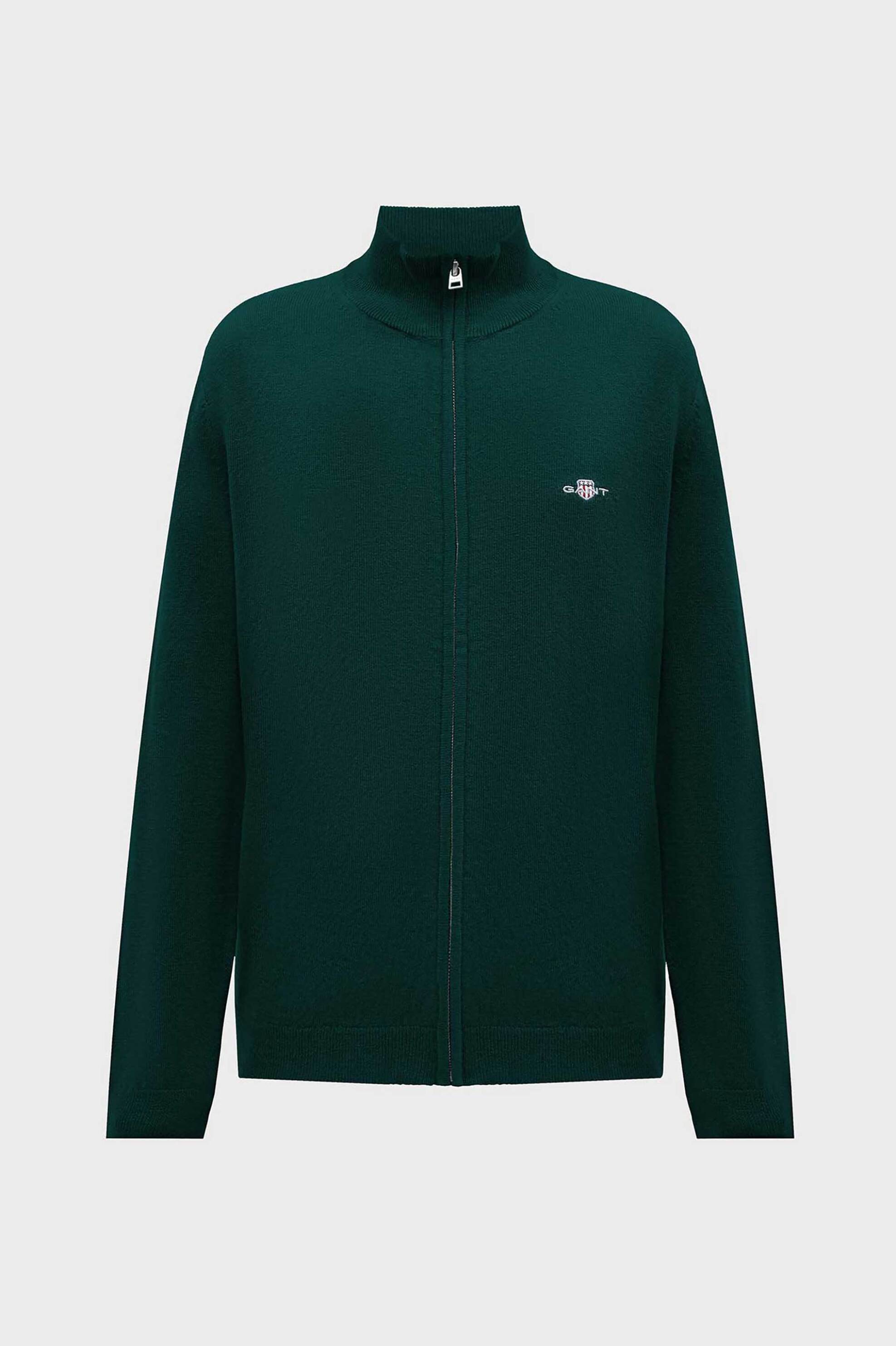 Gant ανδρική πλεκτή ζακέτα με ψηλό λαιμό και κεντημένο λογότυπο Regular Fit - 8050275 Πράσινο Σκούρο
