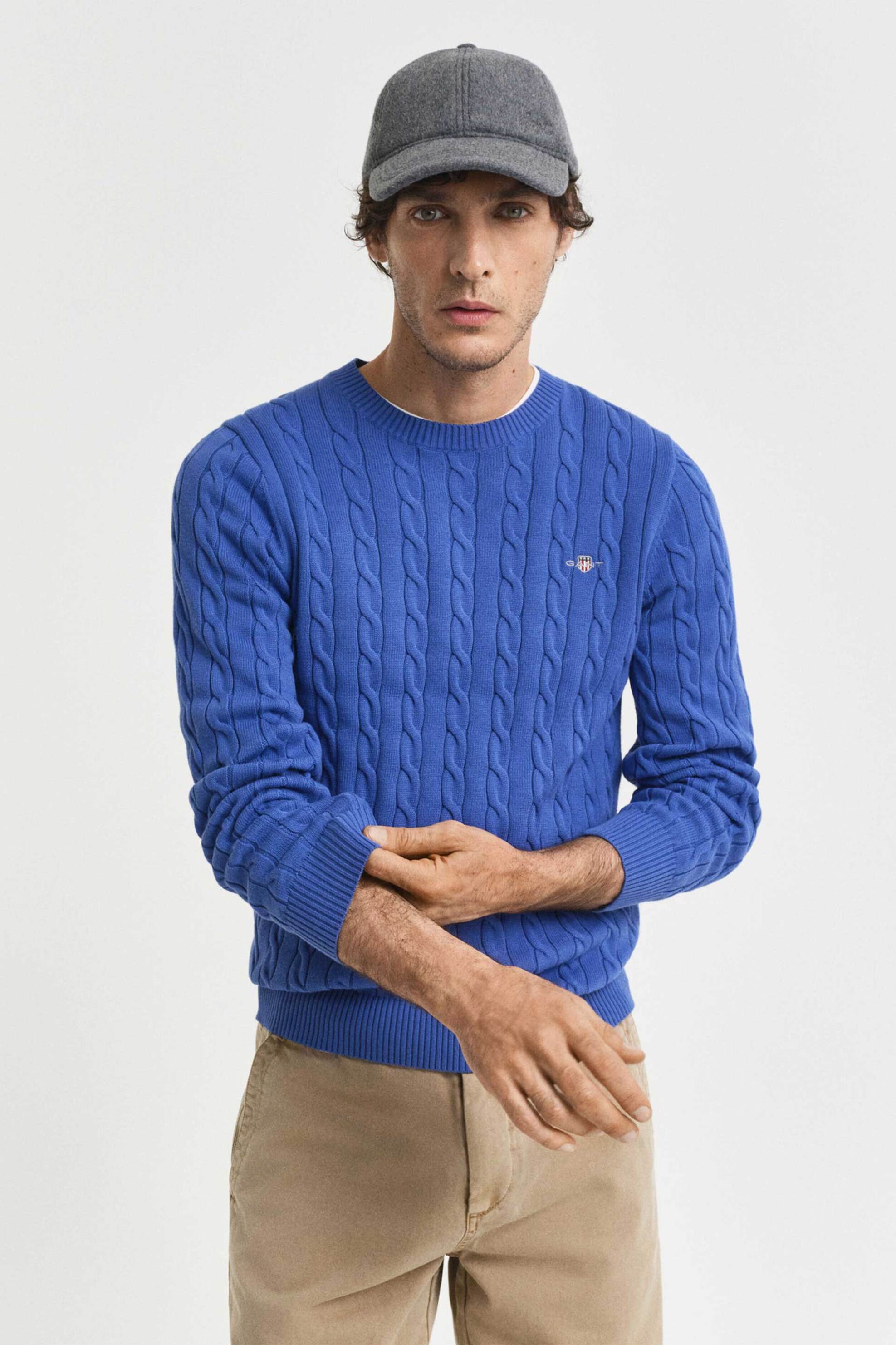 Gant ανδρικό πουλόβερ με cable knit pattern και κεντημένο λογότυπο Regular Fit - 8050601 Μπλε